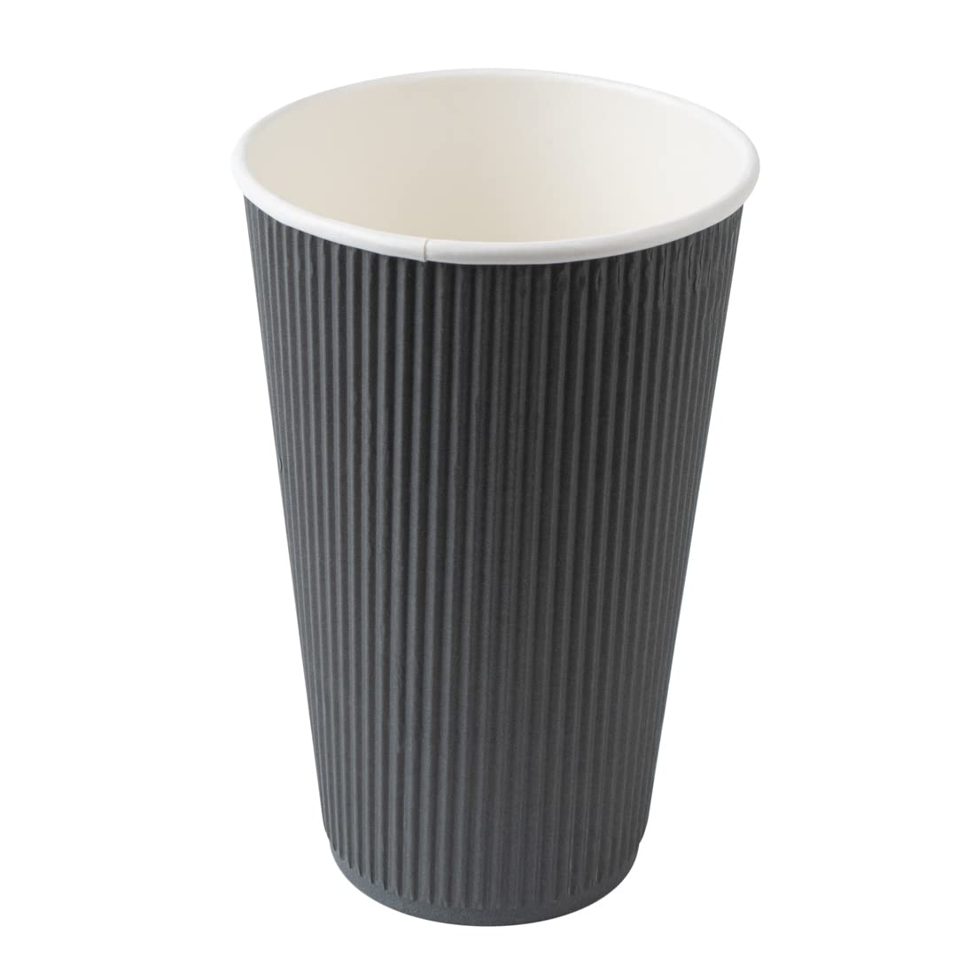 16oz Insulated Coffee Cups with Lids - 200 Pack Leakproof Ripple Wall Hot Cups | Disposable Gray Paper Cups for Coffee, Tea, Hot Cocoa & Lattes | Perfect for Cafes, Offices & Catering Events