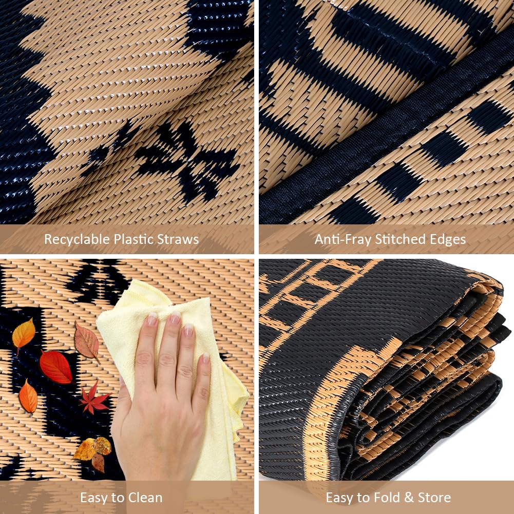 LILIOFFIC 5'x8' Waterproof Reversible Indoor Outdoor Rug - Durable Plastic Straw Mat for Patio, Deck, RV, Camping, Picnic & Beach | Portable & Easy to Clean | Perfect for Outdoor Entertaining & Relaxation
