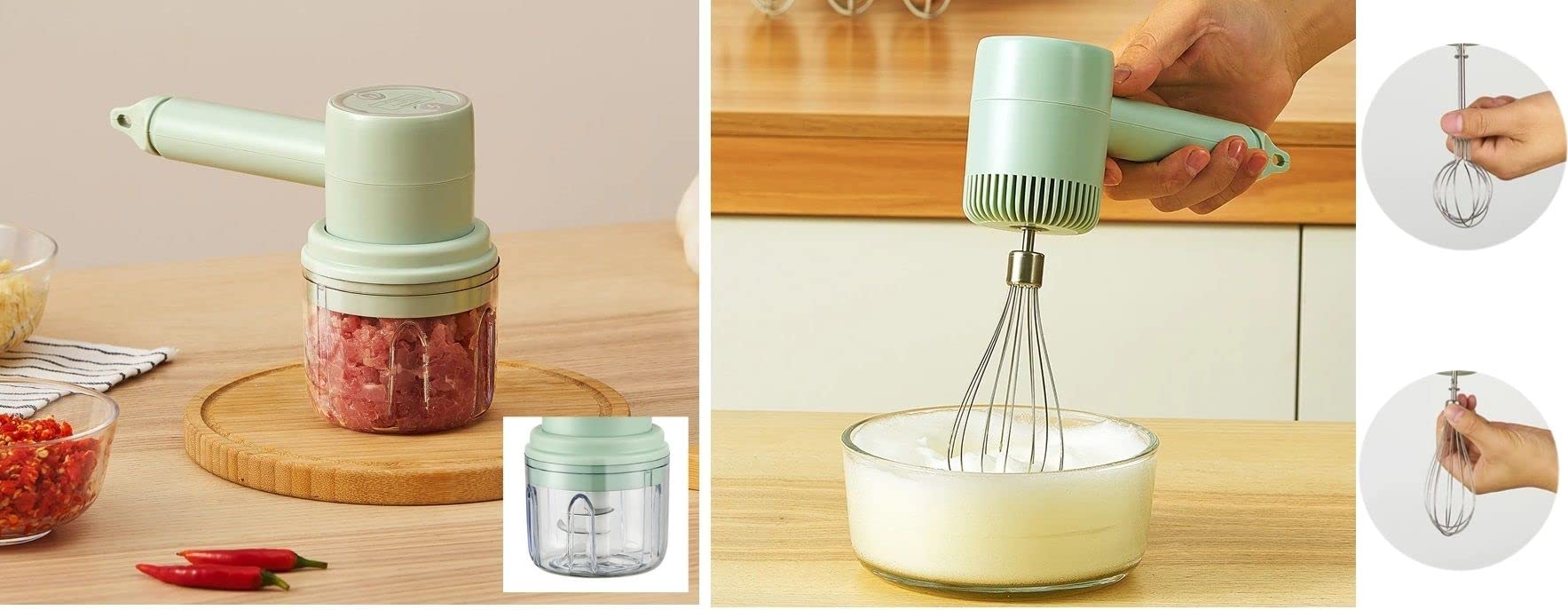 Portable Rechargeable Mini Electric Hand Mixer - Food Blender & Whisk with 2 Speeds, LOBOY (Green) | Perfect for Smoothies, Baking & Cooking at Home, Camping & Travel