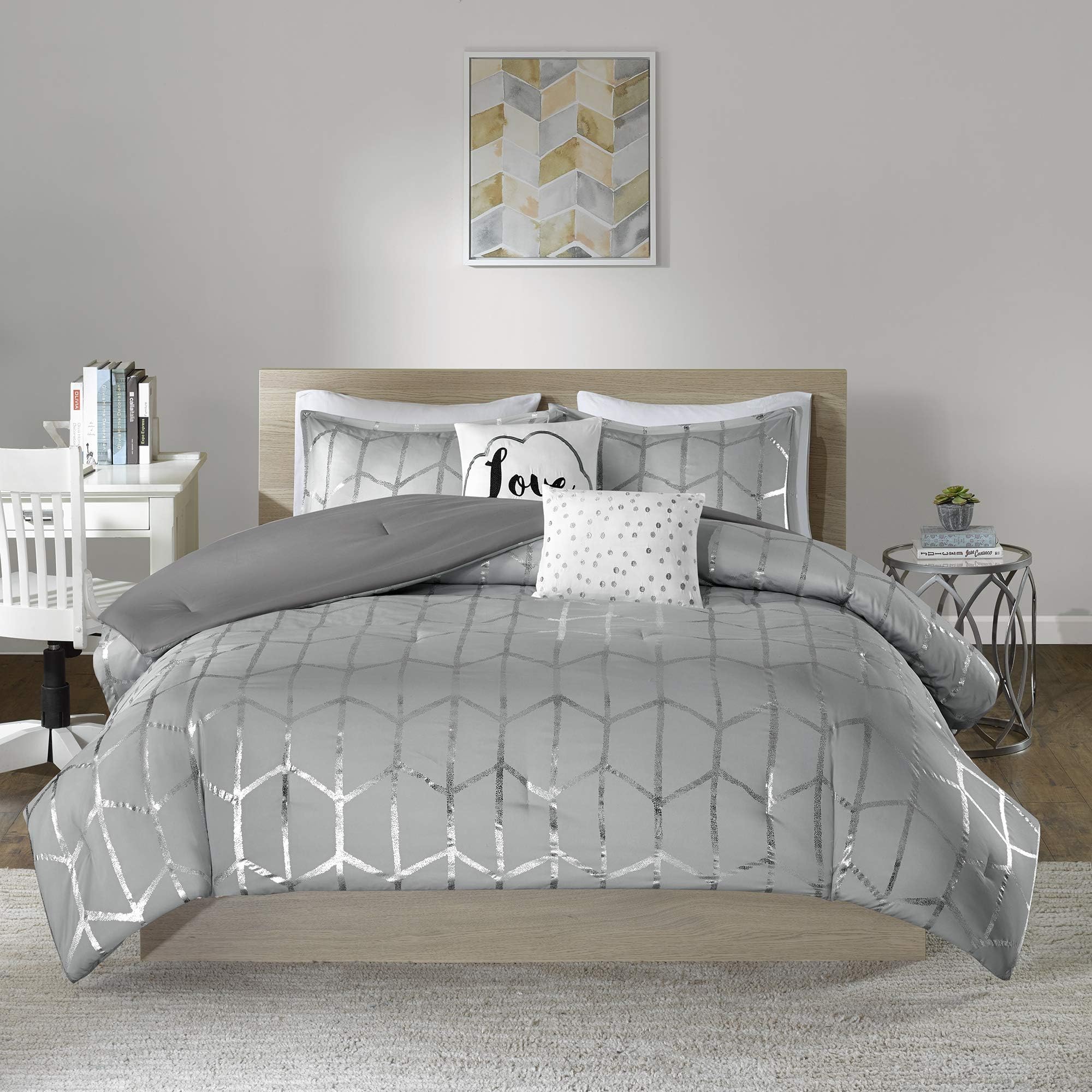 Premium Raina Comforter Set - Full/Queen Size, Soft Grey & Silver Bedding - Perfect for Master Bedroom, Guest Room & Cozy Home Decor
