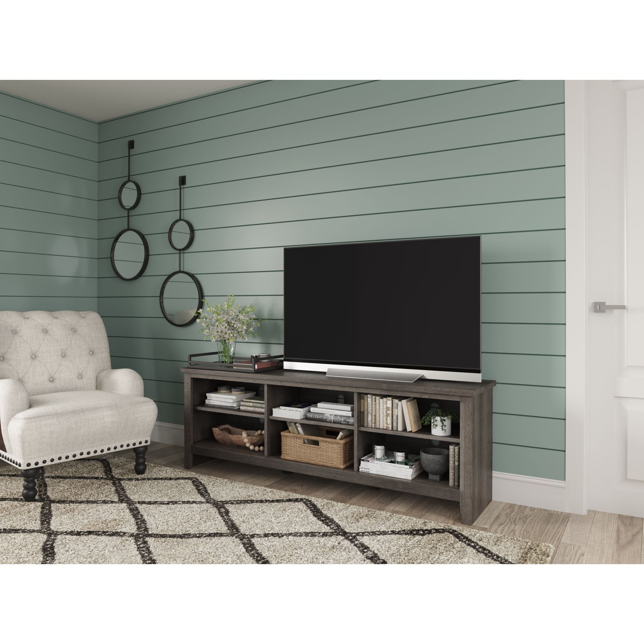 Arlenbry Modern TV Stand with Storage Shelf - 60 Inch Entertainment Center for Living Room, Gray - Perfect for Flat Screen TVs, Gaming Consoles & Media Storage