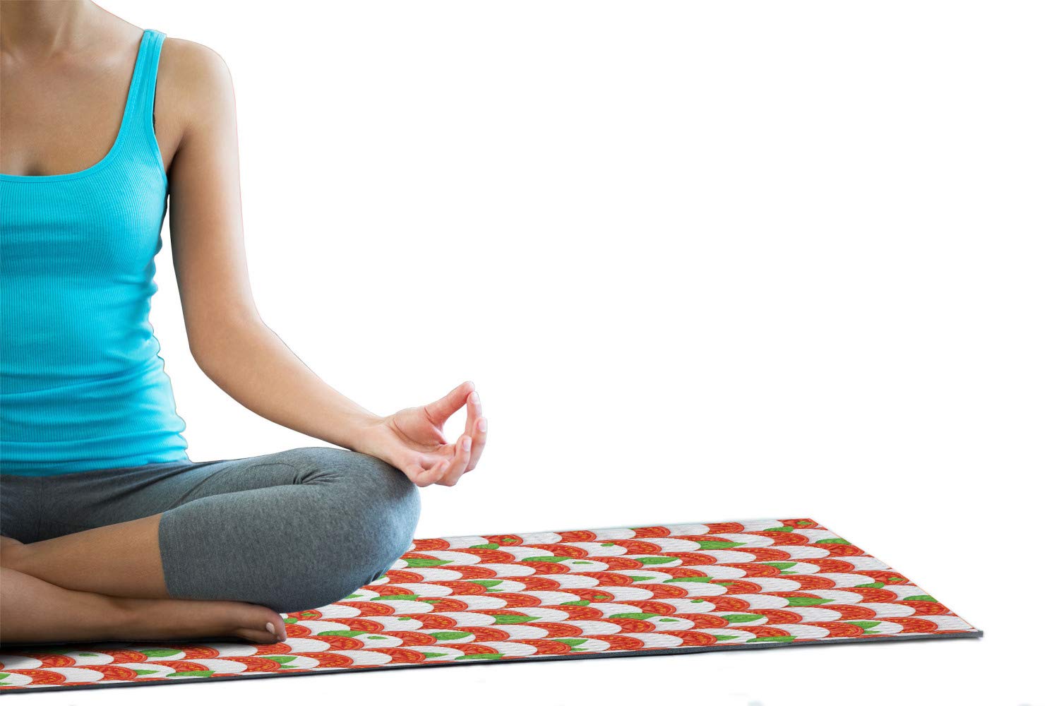 Ambesonne Non-Slip Yoga Mat Towel - Pizza Themed with Mozzarella, Tomatoes & Basil Design - 25