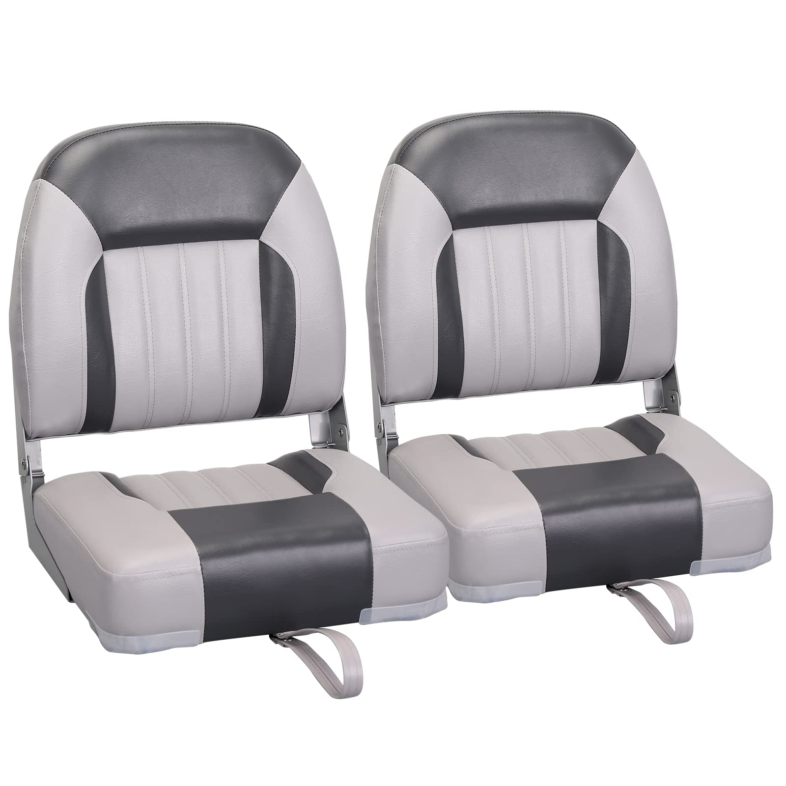Leader Accessories Elite Low/High Back Folding Fishing Boat Seat - Pair of 2, Comfortable & Durable Marine Chairs for Fishing Boats, Yachts, and Outdoor Water Activities