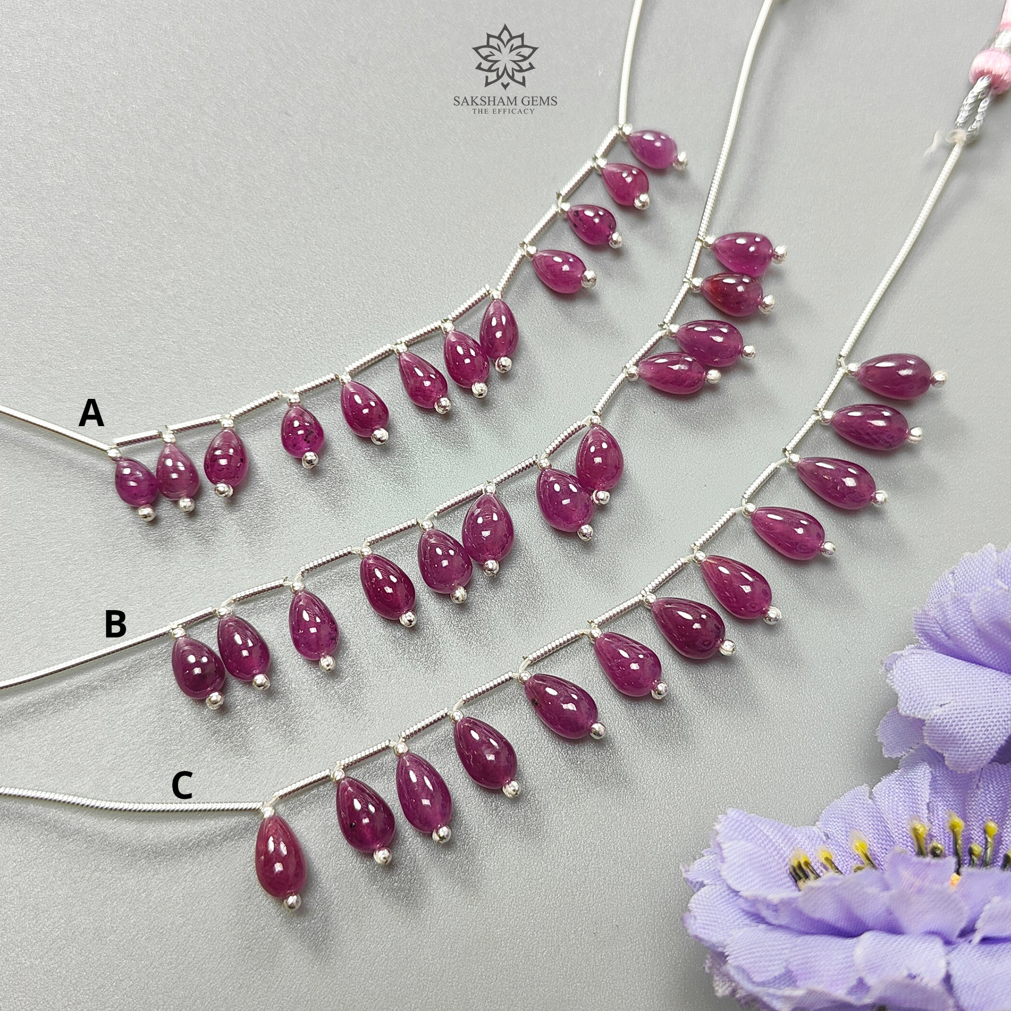 Natural Untreated Purple Ruby Teardrop Loose Beads - 925 Sterling Silver Gemstone Beads for DIY Jewelry Making, Necklace, Bracelet & Earrings Design - Perfect for Bohemian, Vintage & Handmade Jewelry Creations