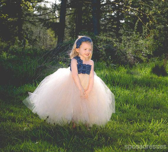 Elegant One Shoulder Blue Floral Tulle Flower Girl Dress - Lovely Tutu Dress for Weddings, Parties & Special Occasions (Style FG036)