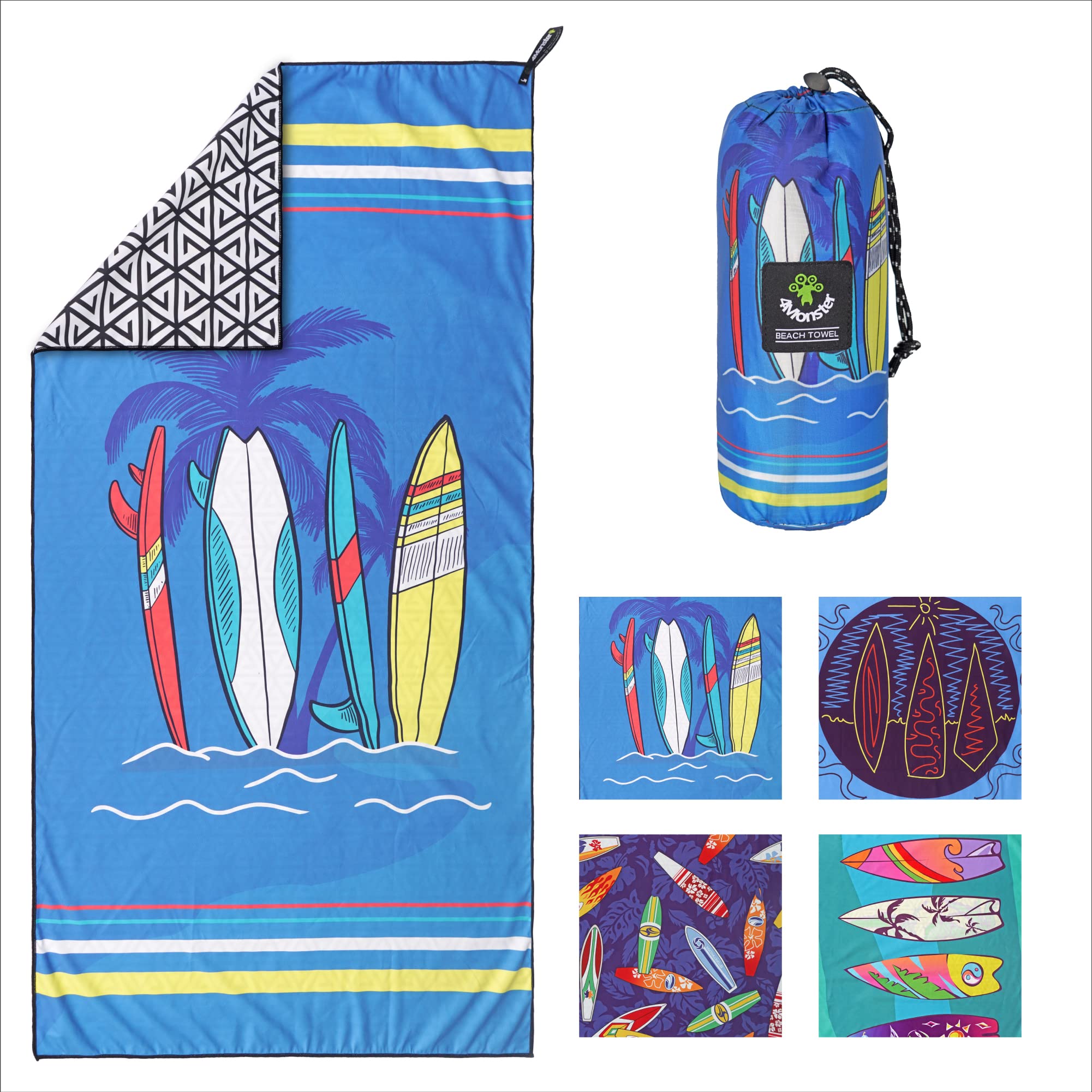 4Monster Microfiber Beach Towel - Quick Dry & Super Absorbent Lightweight Travel Towel for Swimming, Camping, Yoga & Gym | Sand Free, Ultra Soft & Compact for Pool, Beach, Water Sports & Backpacking | Perfect for Outdoor Adventures, Travel & Fitness Activities