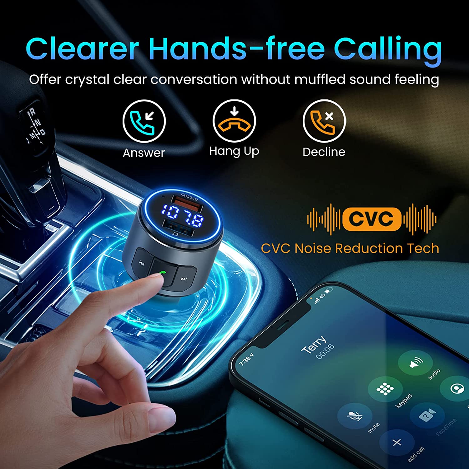 Upgraded V5.0 Bluetooth FM Transmitter for Car - Wireless Hands-Free Calling & Music Streaming - Perfect for Road Trips & Commuting