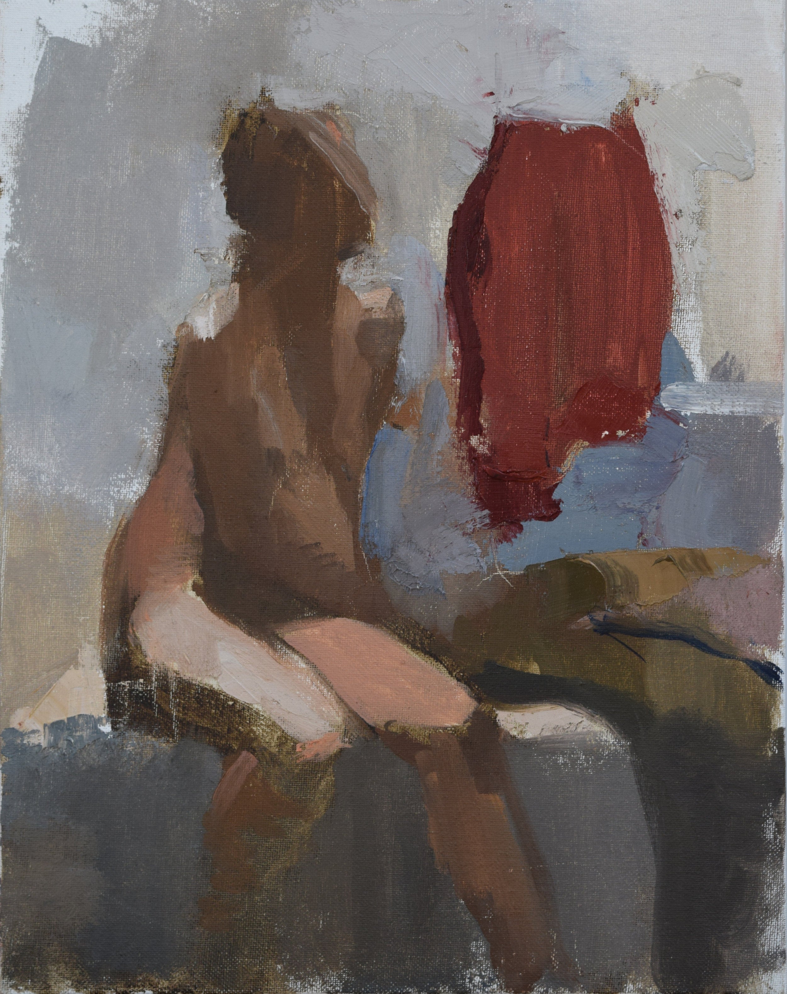 Carolyn Pyfrom: Seated Nude with Red - Fine Art Print for Home Decor & Gallery Display - Perfect for Living Room, Bedroom or Office Wall Art