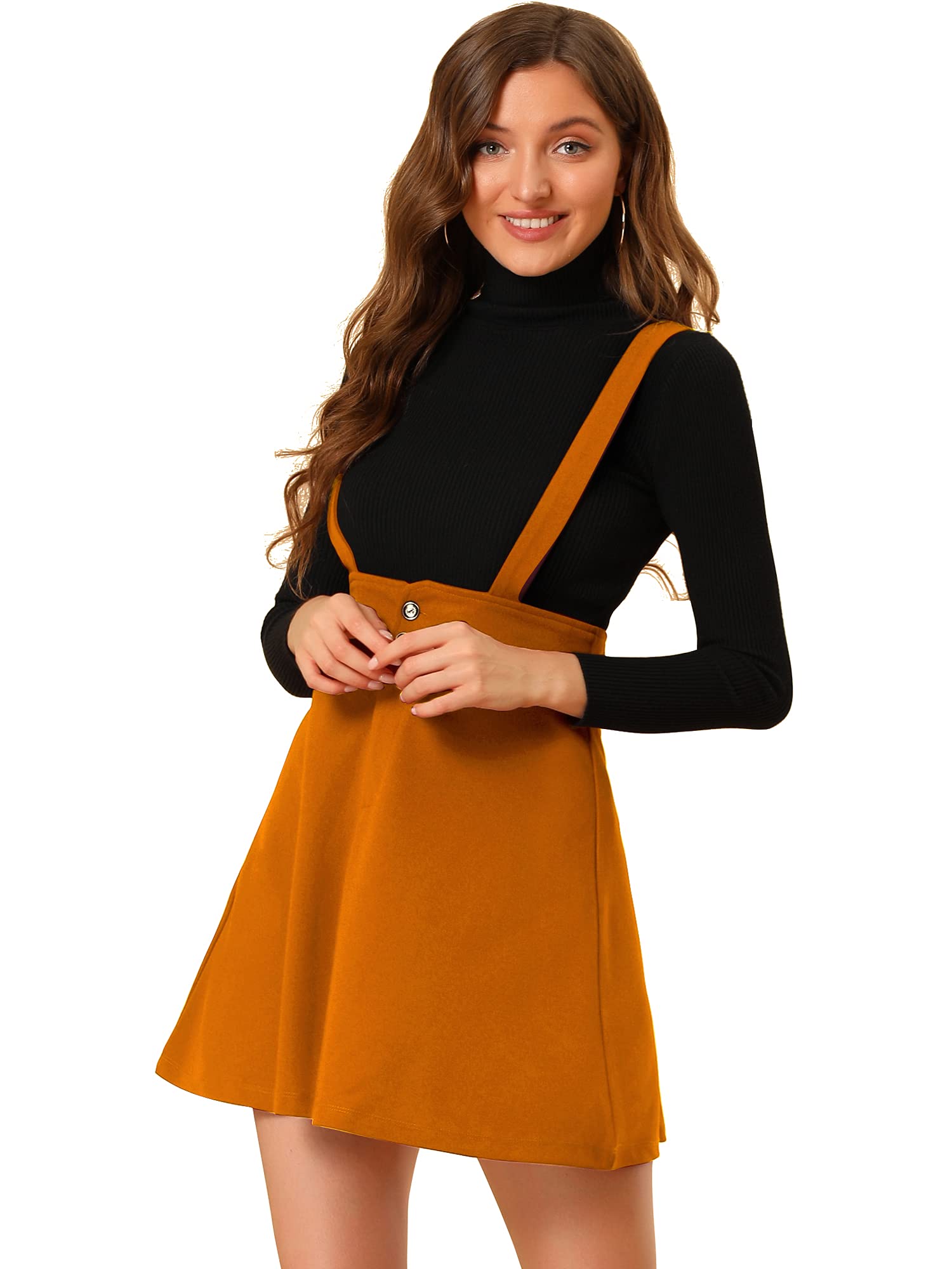 Allegra K Women's Adjustable Strap Fit & Flare Short Suspender Skirt - Stylish Denim Overalls Dress for Casual Outings, Summer Fashion & Boho Chic Looks