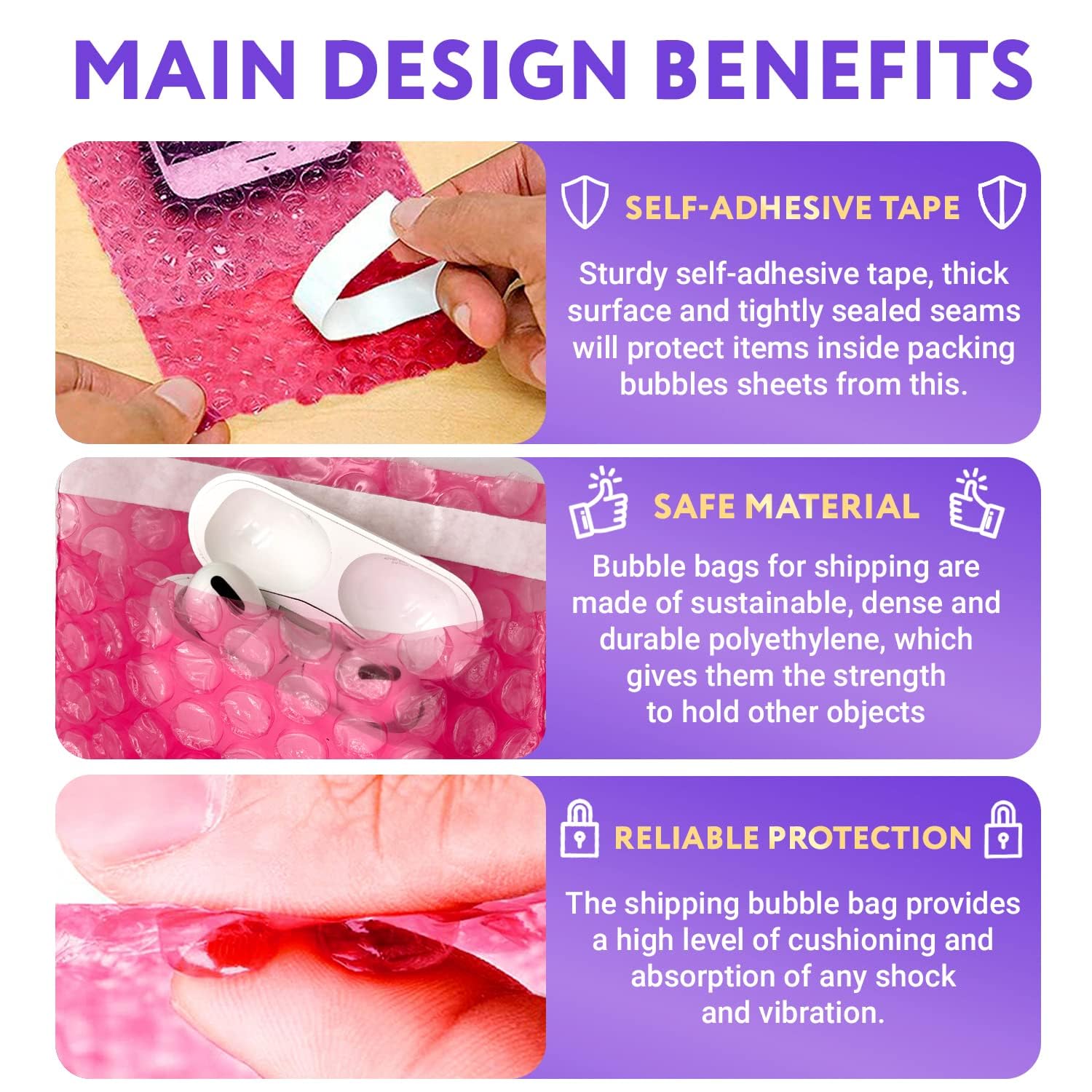 APQ 18x23.5 Inch Pink Anti Static Bubble Bags - Pack of 60 Polyethylene Self Seal Bubble Pouches for Electronics Shipping, Waterproof Cushioning Packaging for Phones, Laptops & Fragile Items - Ideal for Ecommerce, Amazon FBA & Online Store Protection