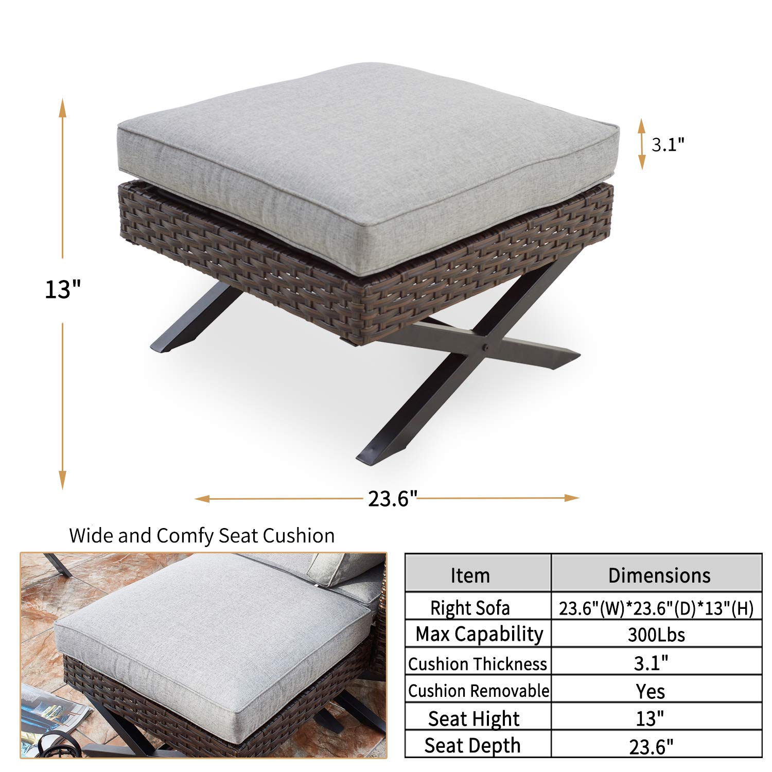 PatioFestival 2-Piece Wicker Rattan Ottoman Set - Large Outdoor Footstools with Cushions, All-Weather Patio Furniture for Garden, Poolside & Deck Relaxation