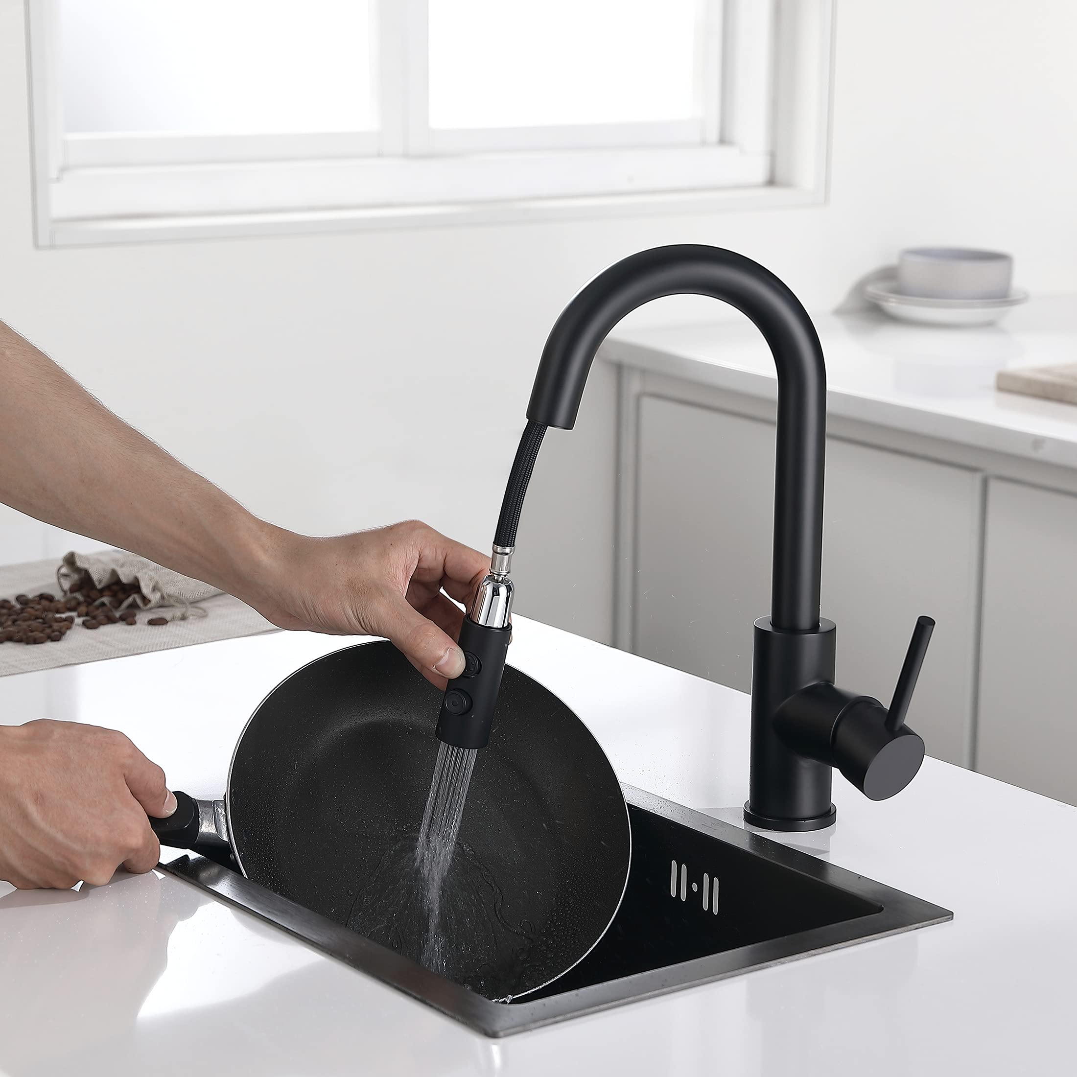 **Matte Black Single Hole Bar Faucet with Pull-Out Sprayer - JXMMP Stainless Steel Single Handle Kitchen Sink Faucet | Modern Design, cUPC Certified | Perfect for Small Kitchens, Wet Bars & Home Bars**