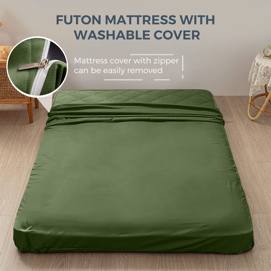 MAXYOYO Diamond Patterned Padded Japanese Floor Mattress - Extra Thick Quilted Mattress Topper in Green | Perfect for Guest Beds, Meditation & Small Spaces
