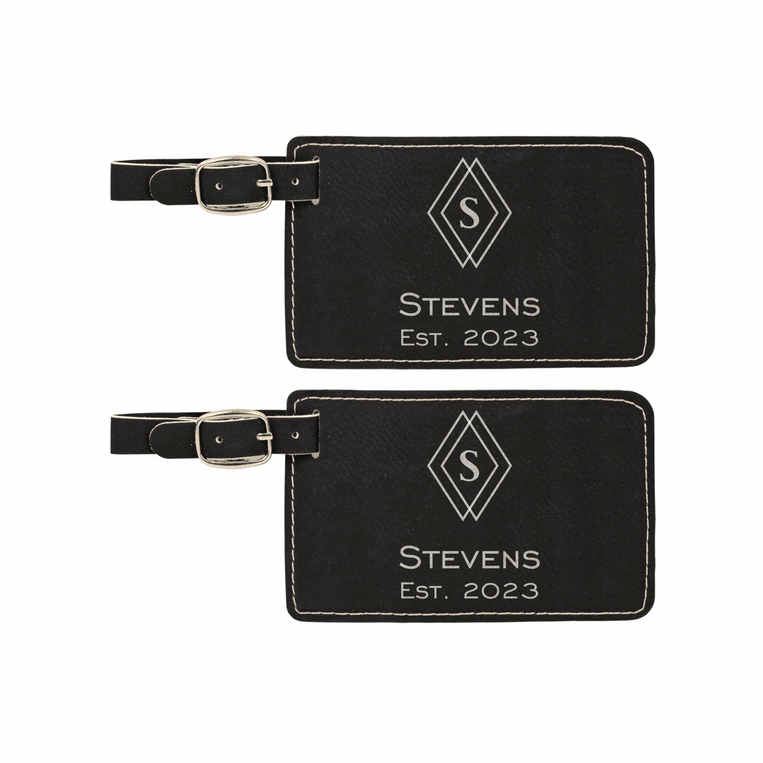 Custom Monogrammed Luggage Tags 2-Pack - Personalized Laser Engraved Leatherette Travel Accessories for Women & Men (Black) - Perfect for Suitcases, Backpacks & Travel Gifts