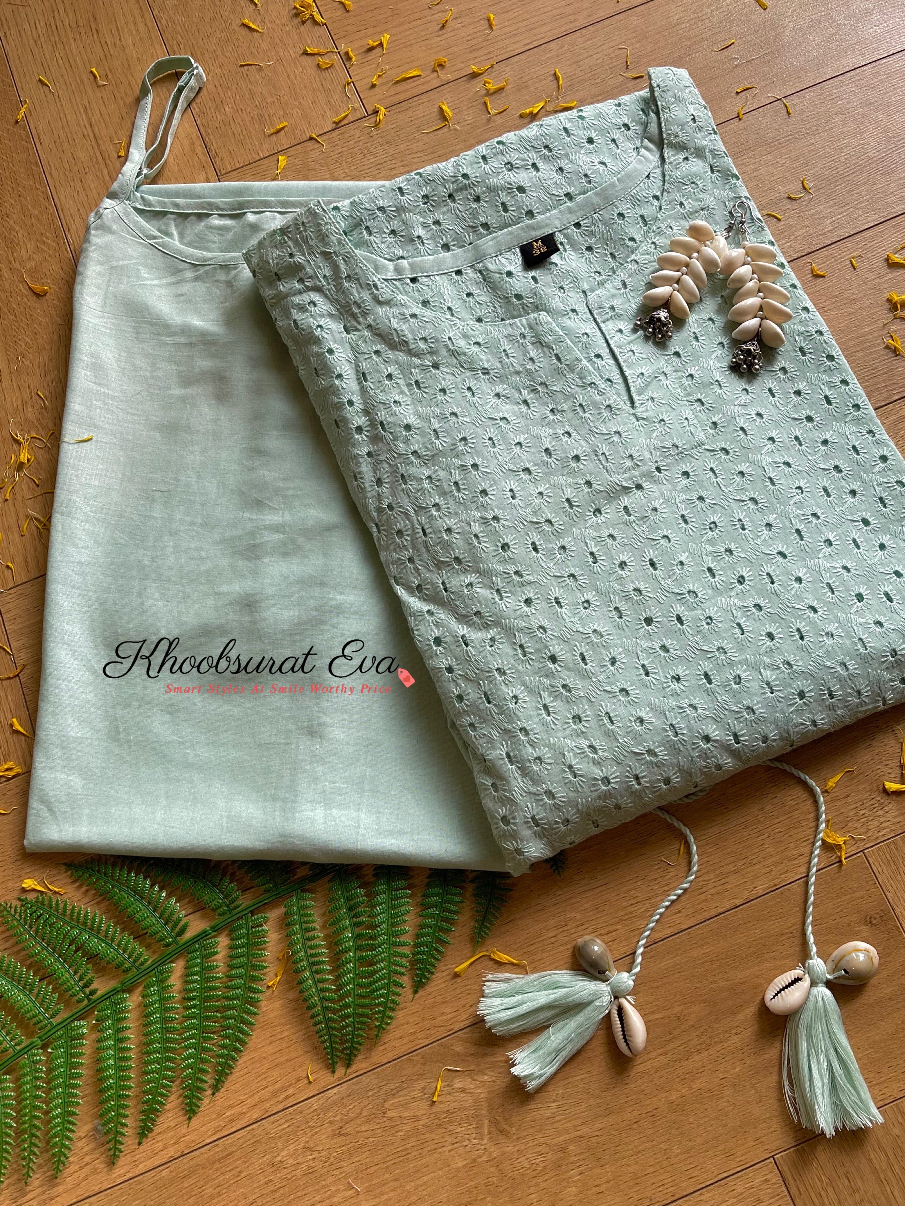Pastel Blue Chikankari Kaftan Dress - Elegant Embroidered Cotton Maxi Dress for Women | Perfect for Beach, Vacation & Summer Outfits