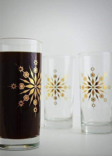 Festive Snowflake Glassware Set of 2 - Metallic Gold Christmas Glasses for Holiday Cocktails, Elegant Highball Drinking Glasses for Christmas Parties, Winter Celebrations & Home Decor