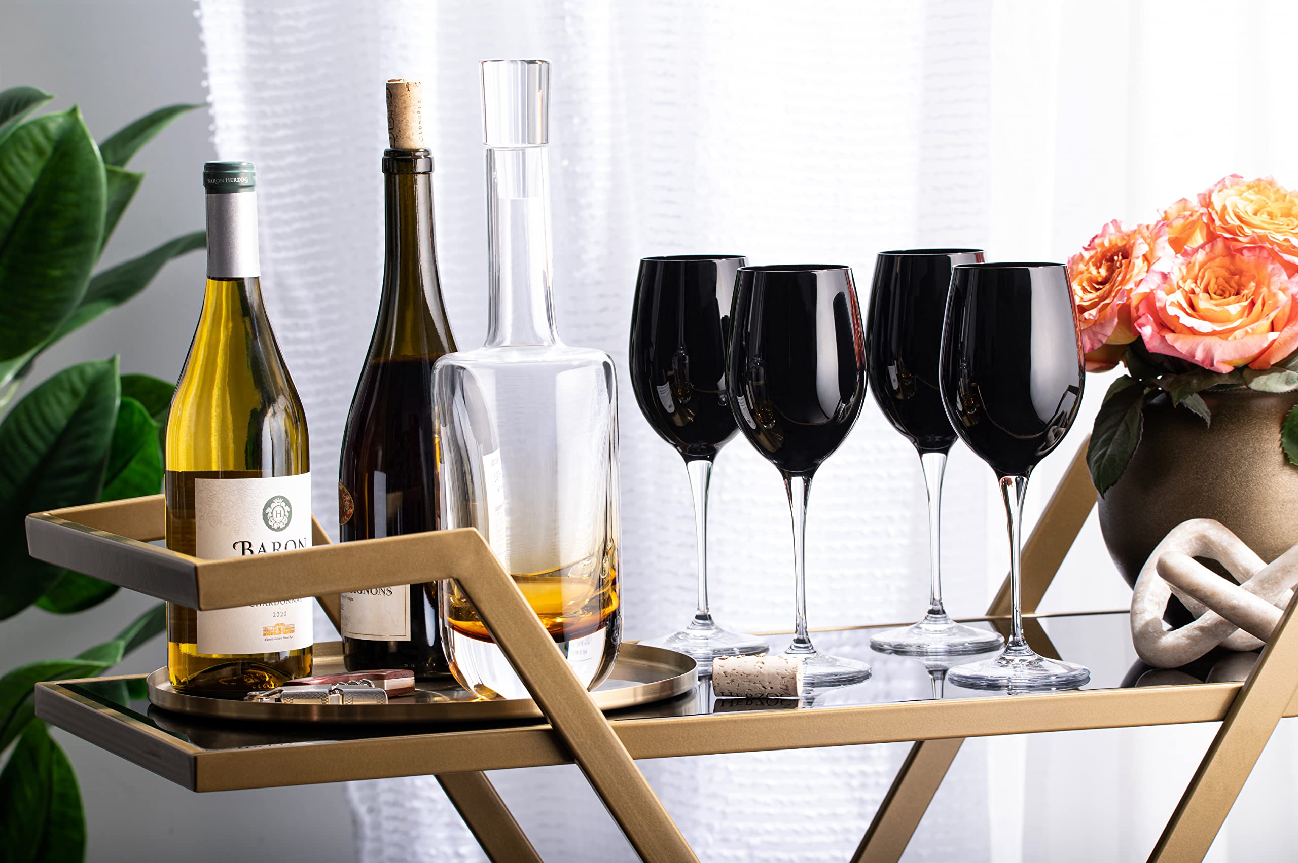 Premium Barski Crystal Goblet Set - 6 Elegant Stemmed White Wine Glasses (14 oz) - Bold Black Design, Made in Europe - Perfect for Fine Dining, Wedding Receptions & Home Entertaining