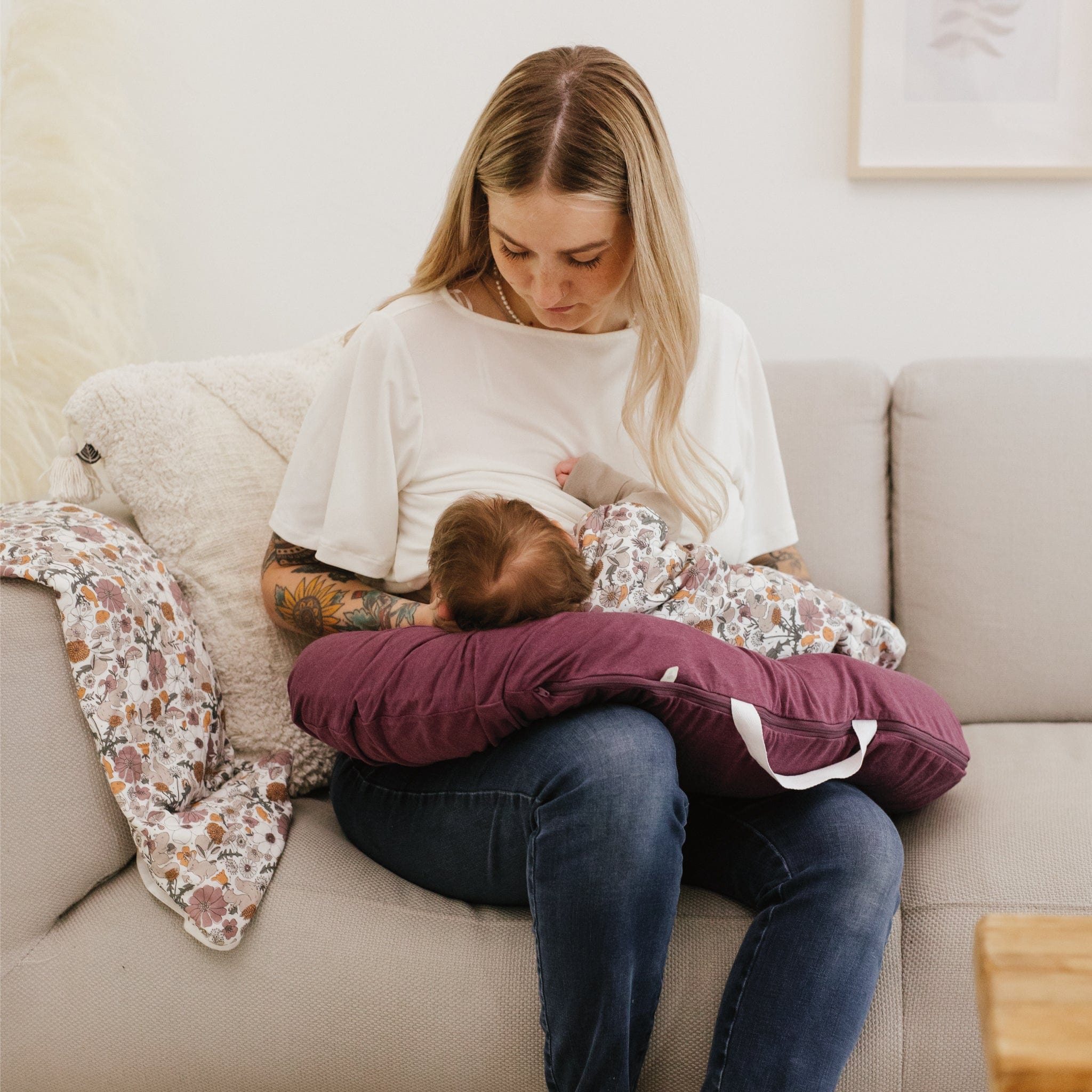 Porto Organic Bamboo Nursing Pillow - Soft & Supportive for Breastfeeding, Baby Care & Comfort - Perfect for New Moms & Infants at Home or On The Go