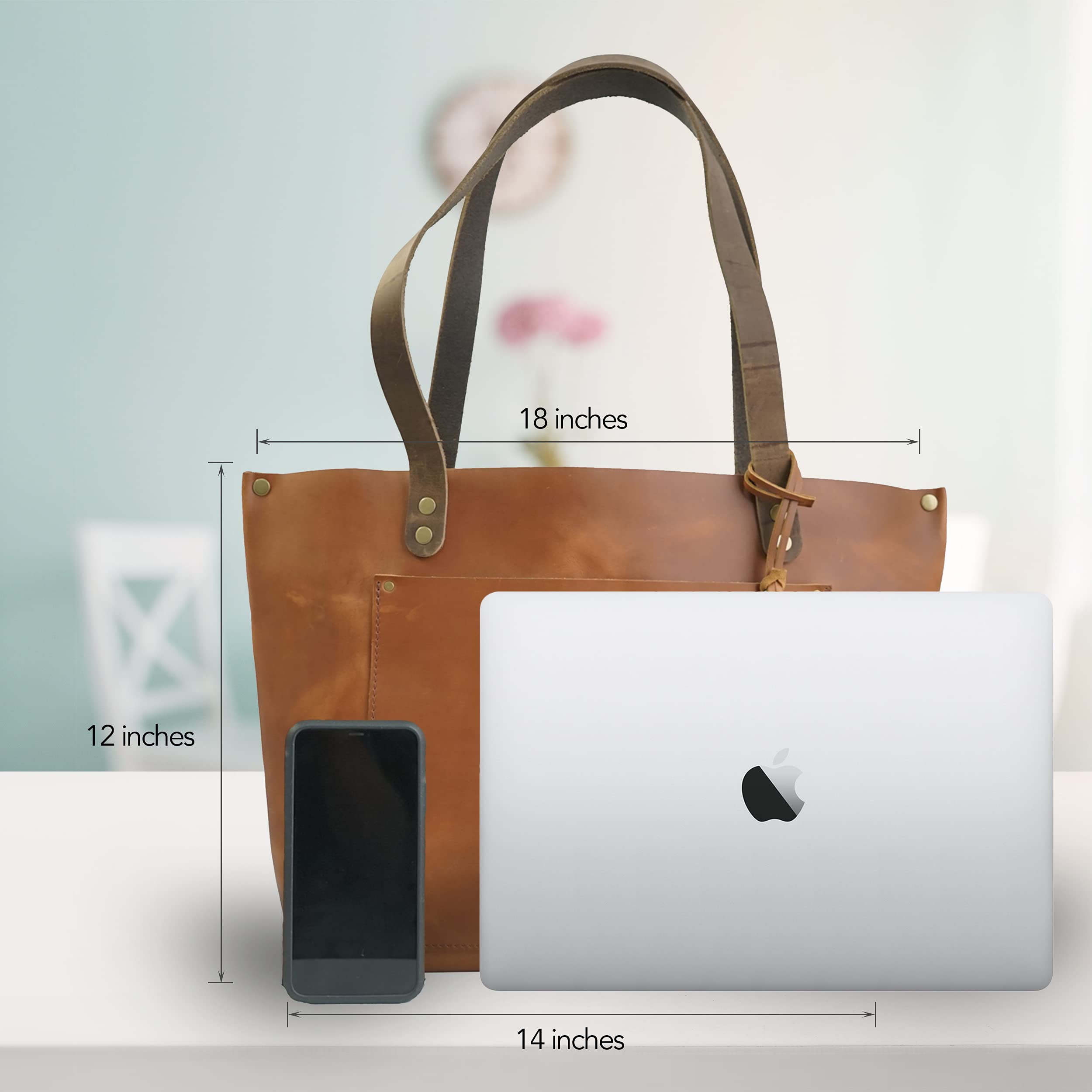 ENVOY Large Leather Bucket Tote Bag for Women - Stylish Shoulder Handbag & Work Purse with Laptop & Book Storage - Perfect for Office, Travel & Daily Commute