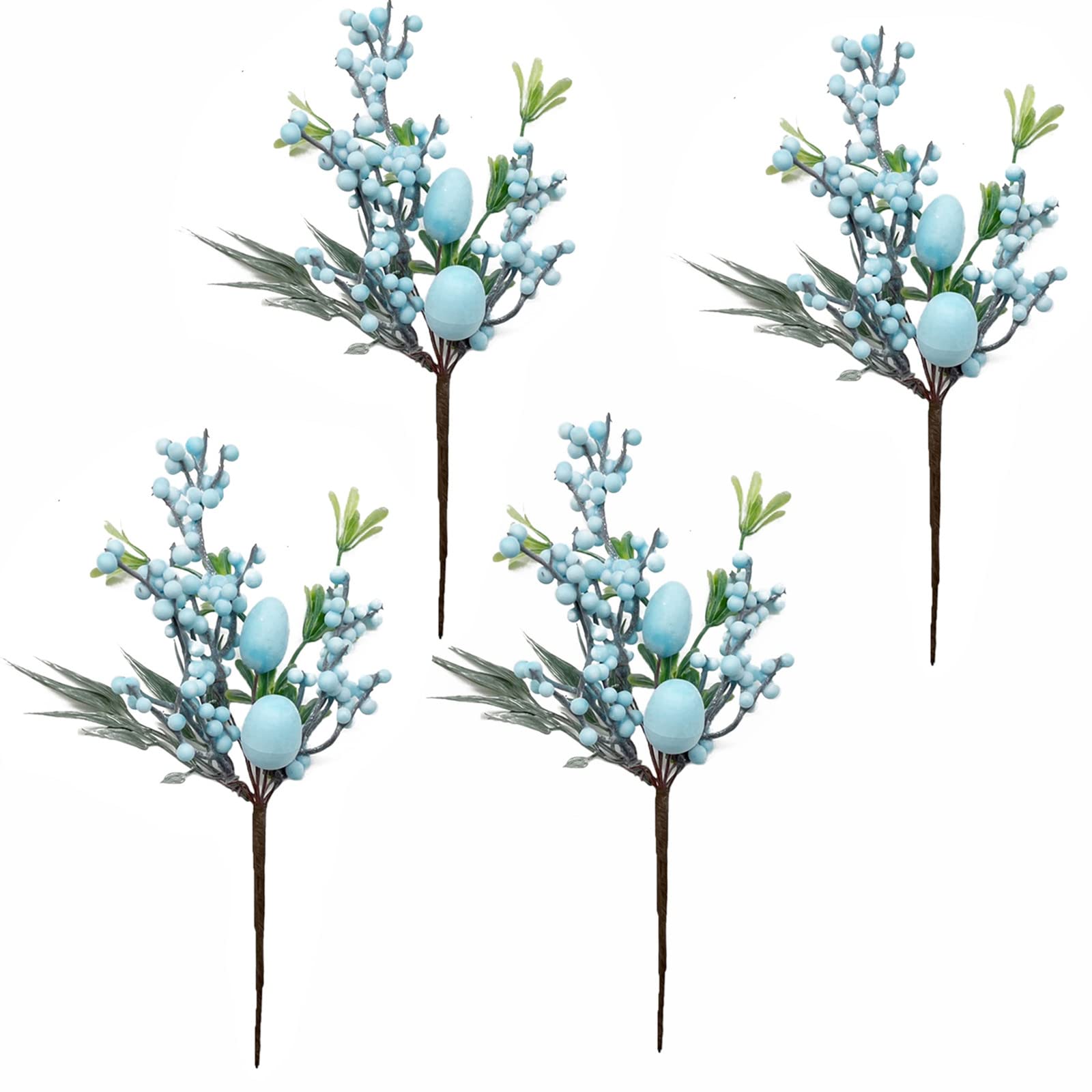 4Pcs 10.2 Inch Artificial Easter Egg Tree Branches Floral Stems - Pastel Blue Easter Eggs & Berries Spring Flower Picks for Home Decor, Vase Centerpiece, Wreath, Easter Table Setting (26cm/10in) - Perfect for Spring Parties, Easter Celebrations & Seasonal Home Decoration