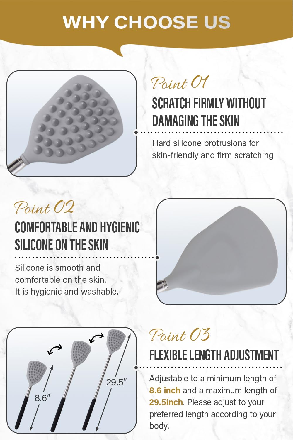 ROUNDS Back Scratcher - Gentle Silicone Protrusion for Itch Relief | Cream Applicator & Head Massager | Portable & Extendable Telescopic Design | Perfect for Travel, Home Use & Spa Treatments