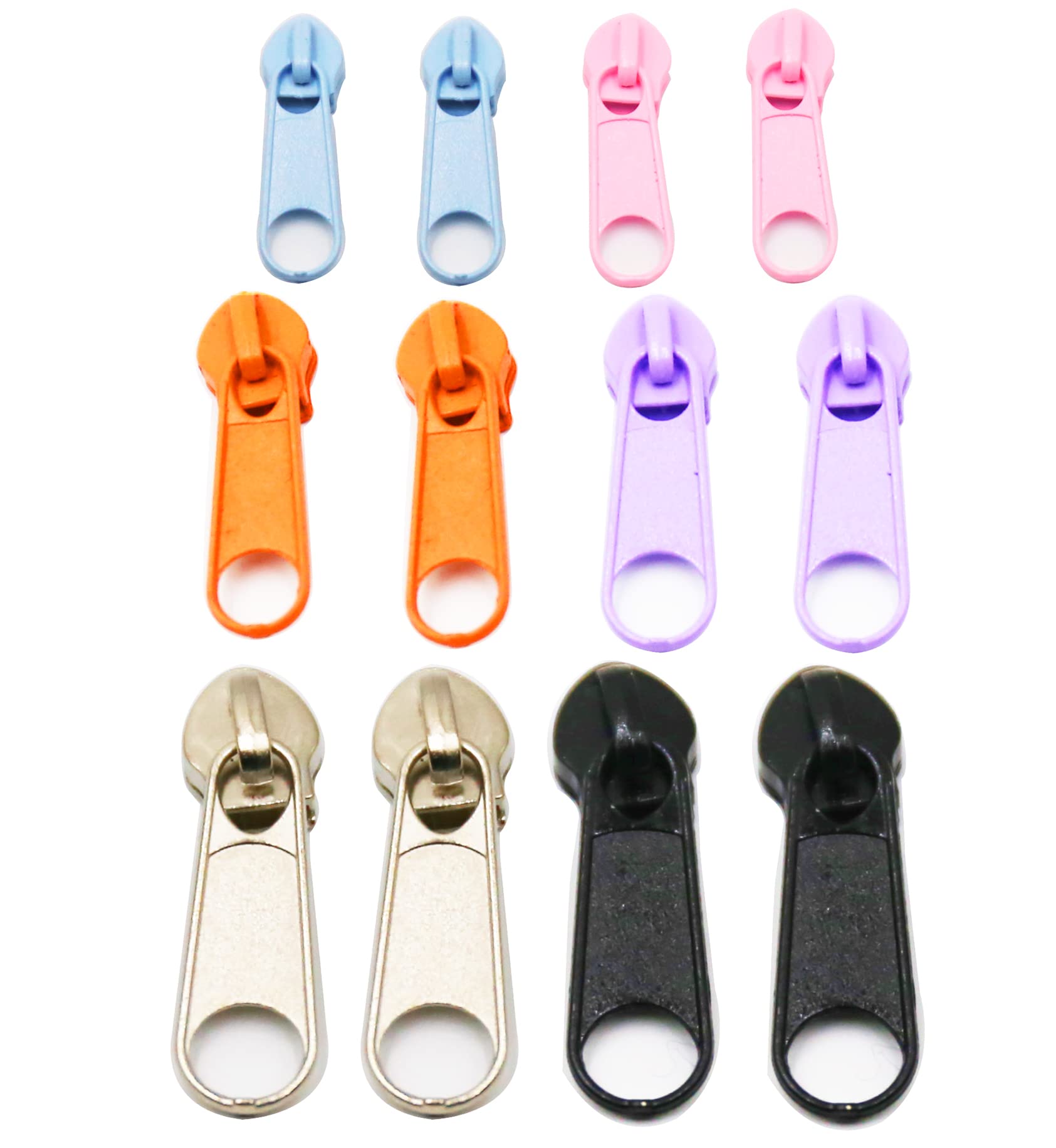Hoedia 12-Piece Colorful Zipper Repair Kit for Nylon Coil Teeth - Smooth & Durable Replacement Sliders (6 Colors) - Fix Jackets, Coats, Bags & Outdoor Gear - Easy DIY Zipper Repair Solution for Home & Travel