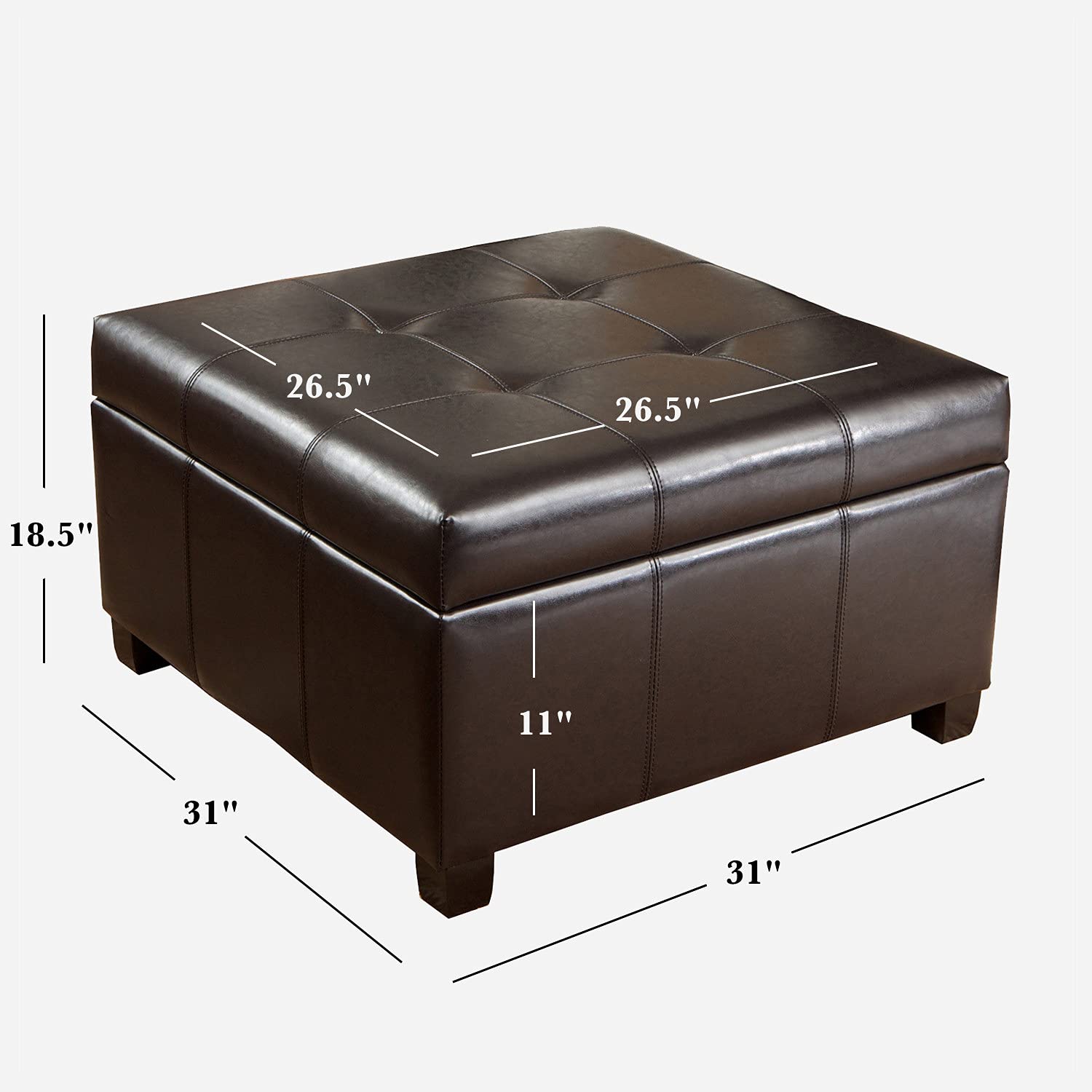 Christopher Knight Home Richmond Bonded Leather Storage Ottoman, Espresso - Stylish Footrest & Hidden Storage for Living Room, Bedroom & Office
