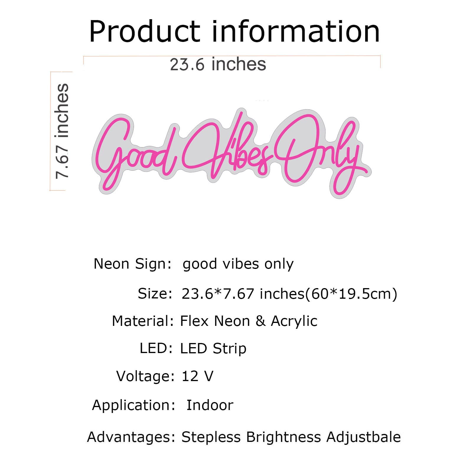 Good Vibes Only Neon Sign - Pink LED Wall Art Light for Home, Bar, Pub, Club & Party Decor | Unique Christmas Gift & Apartment Decoration | Perfect for Bedroom, Living Room & Rave Events