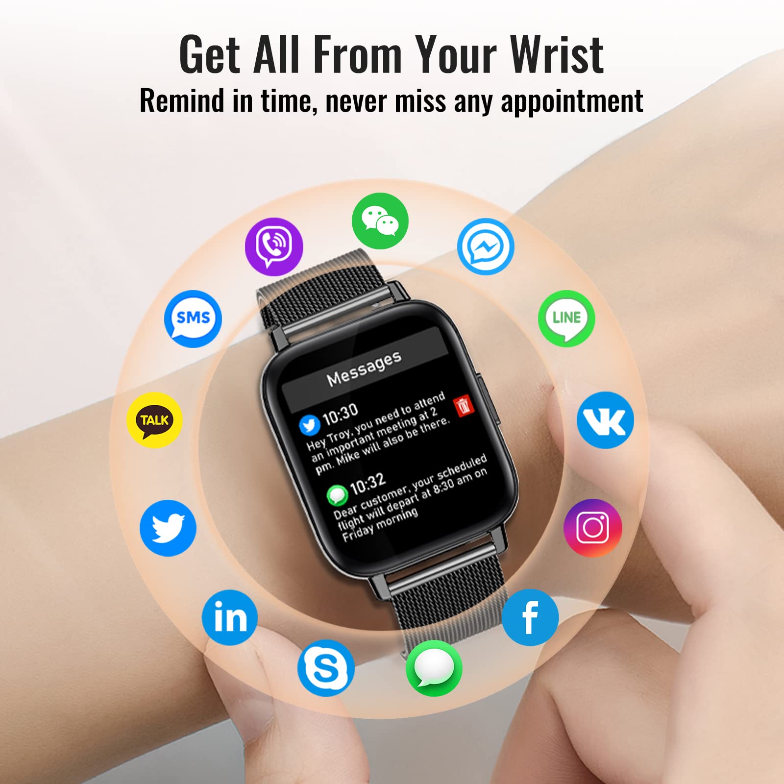 Smart Watches for Men & Women - Bluetooth Fitness Tracker with Heart Rate, Blood Pressure & Sleep Monitor - Waterproof Activity Watch for Android & iOS - Receive Calls & Texts - Perfect for Running, Swimming & Daily Use