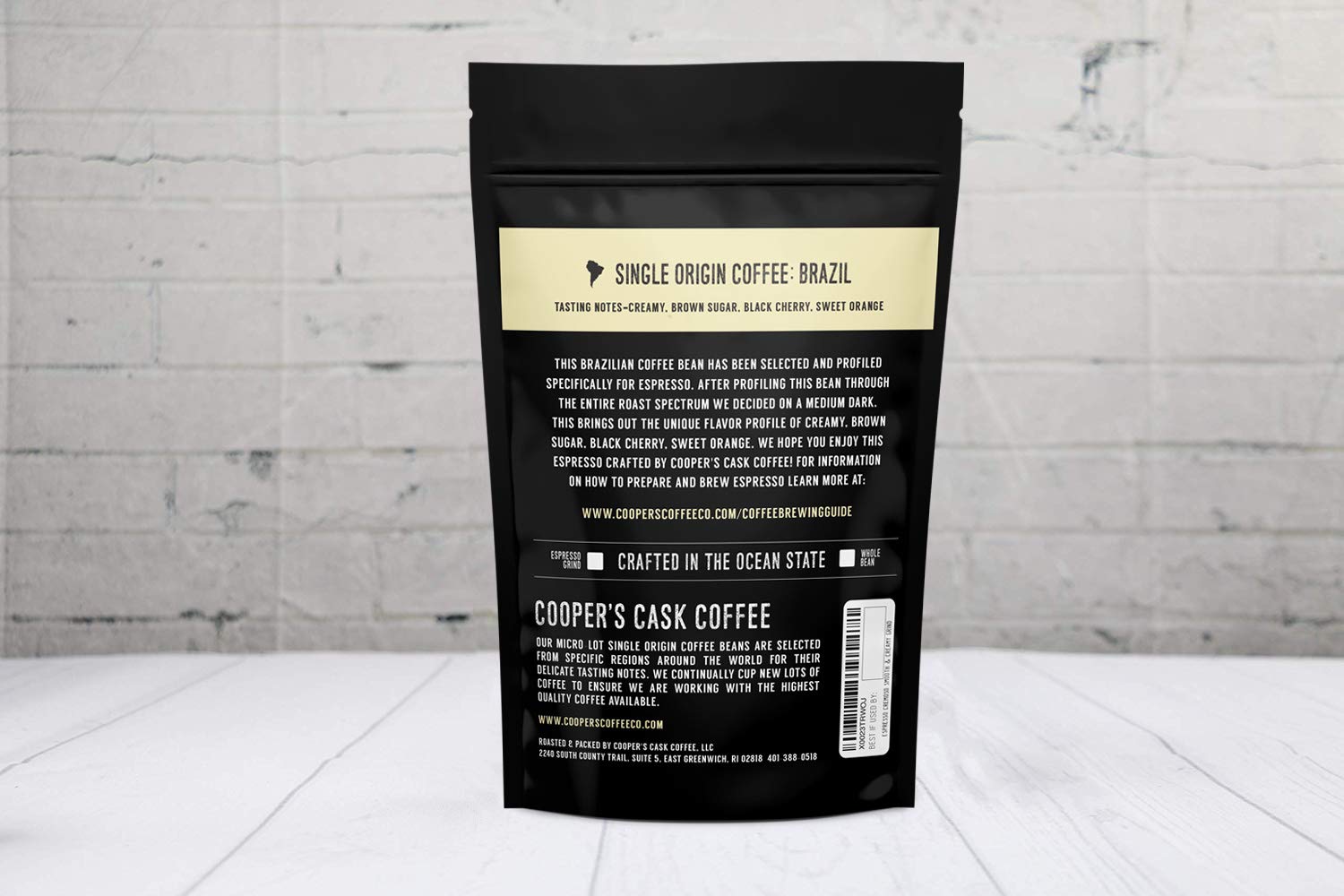 Premium Brazilian Espresso Ground Coffee Beans - Strong, Smooth & Creamy Medium Dark Roast Single Origin Coffee, 12 oz Bag by Cooper's Cask Coffee | Perfect for Home Brewing, Office Use & Gifts