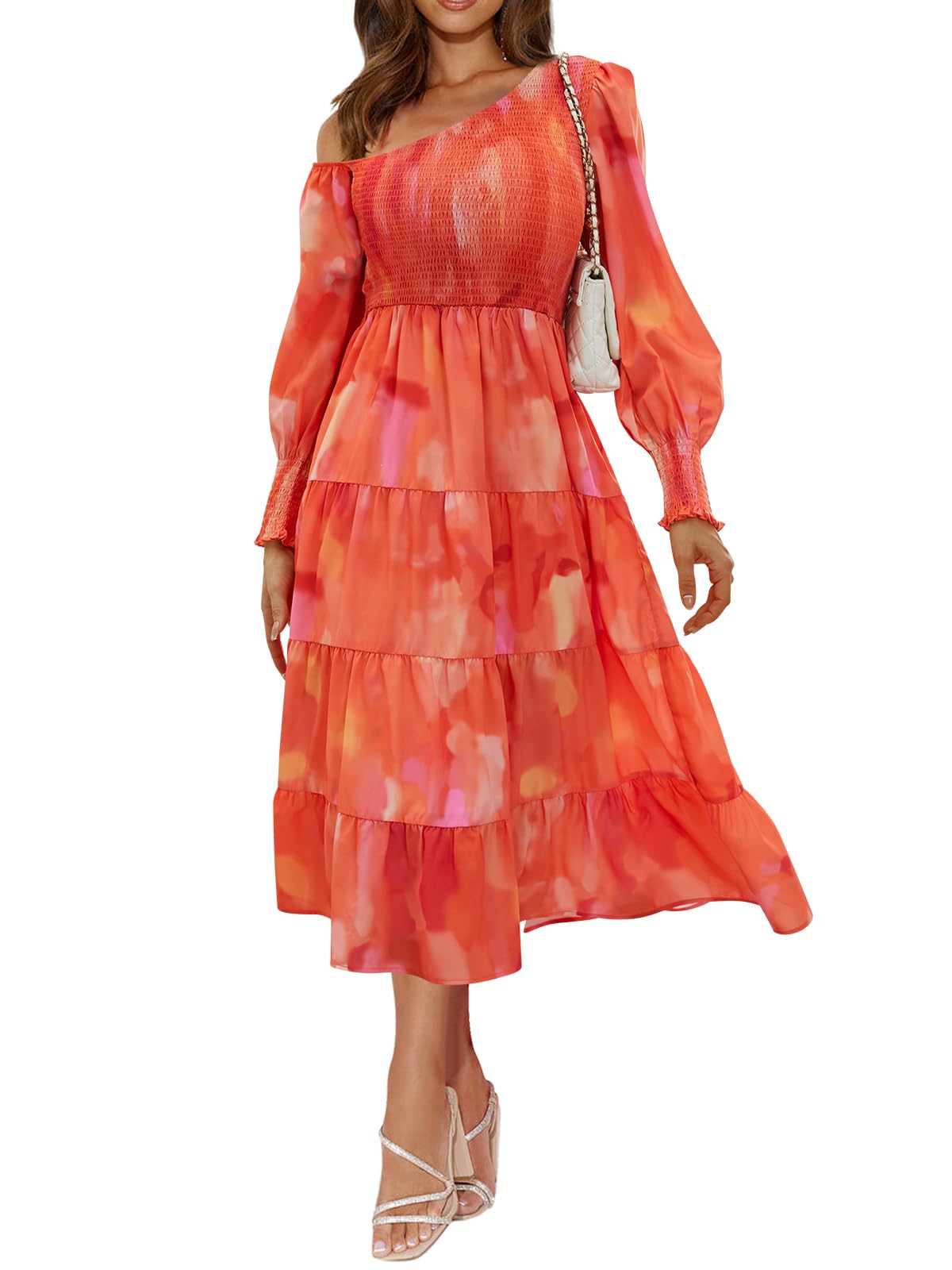 Women's Floral Maxi Dress with Puff Sleeves & Pockets - Casual Long Sleeve Flowy Dress for Spring Summer | Perfect for Beach Vacations, Date Nights & Outdoor Parties
