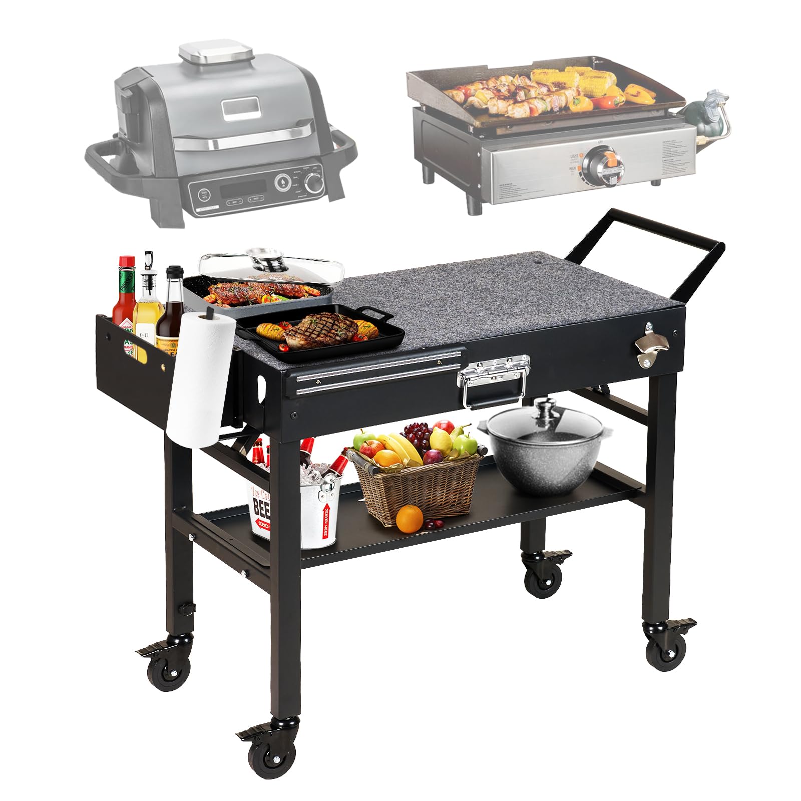 Portable Outdoor Grill Cart with Wheels - Folding BBQ Table for Blackstone Griddle 17