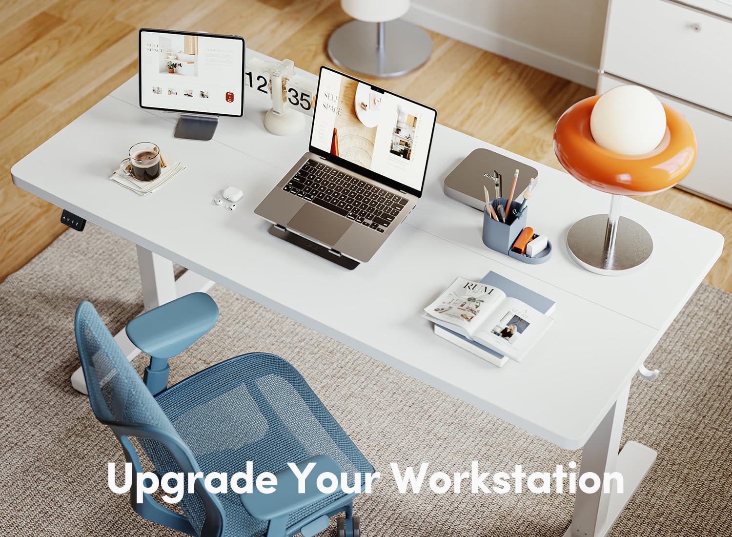 BANTI 40 Inch Electric Standing Desk - Height Adjustable Sit Stand Home Office Desk with Splice Board, White | Ergonomic Workstation for Home Office, Gaming & Study (40
