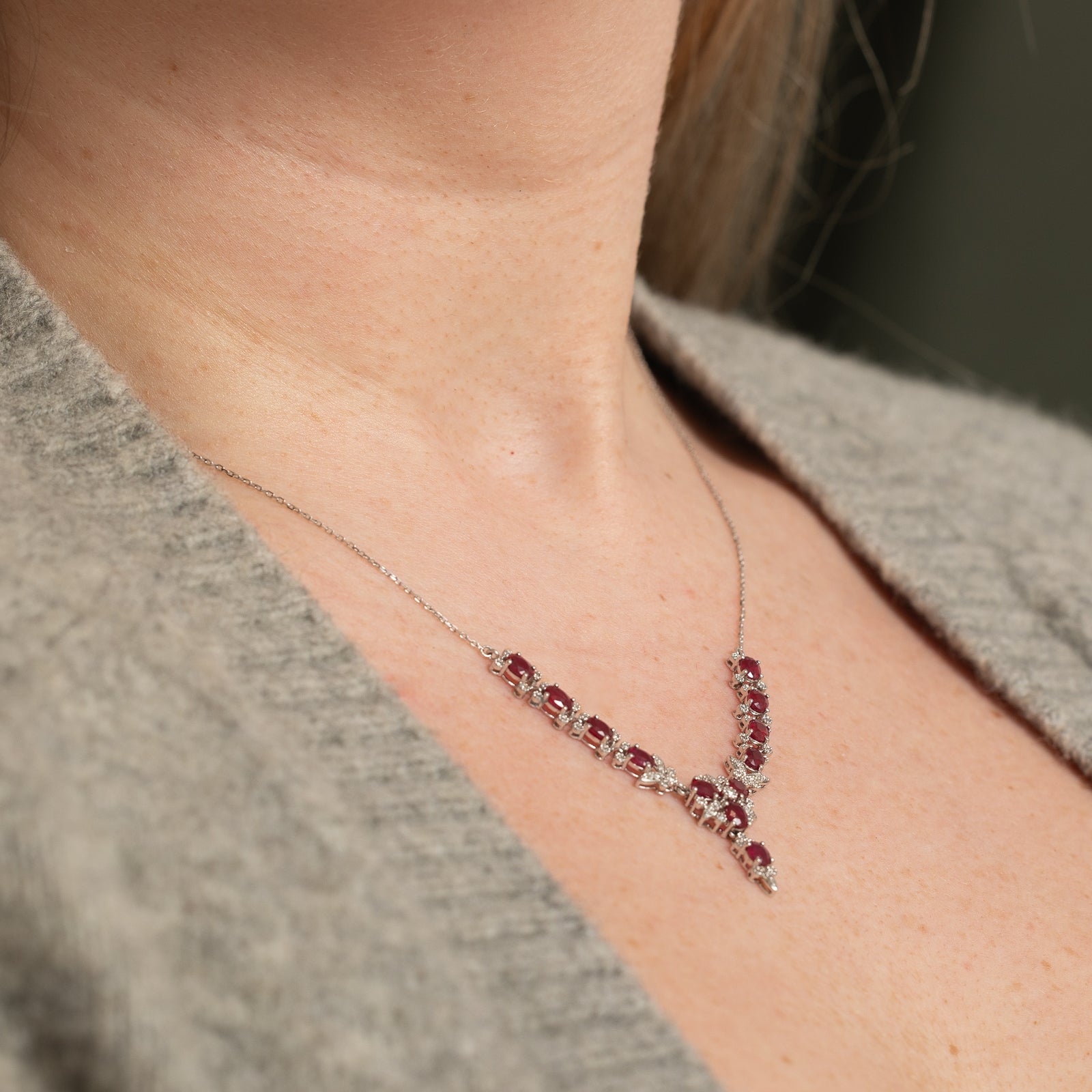 18K Ruby and Diamond Necklace - 3.75ctw Ruby with 0.20ctw Diamonds - 16 Inch Gold Chain - Elegant Jewelry Gift for Women - Perfect for Weddings, Anniversaries and Special Occasions