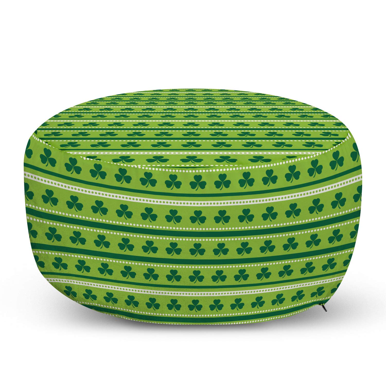 Ambesonne Green Ottoman Pouf with Traditional Irish Clover Pattern - Soft Foot Rest Stool with Removable Cover for Living Room & Bedroom - St. Patrick's Day Decor in Lime & Dark Green - Perfect for Home Decor, Guest Seating & Cozy Relaxation