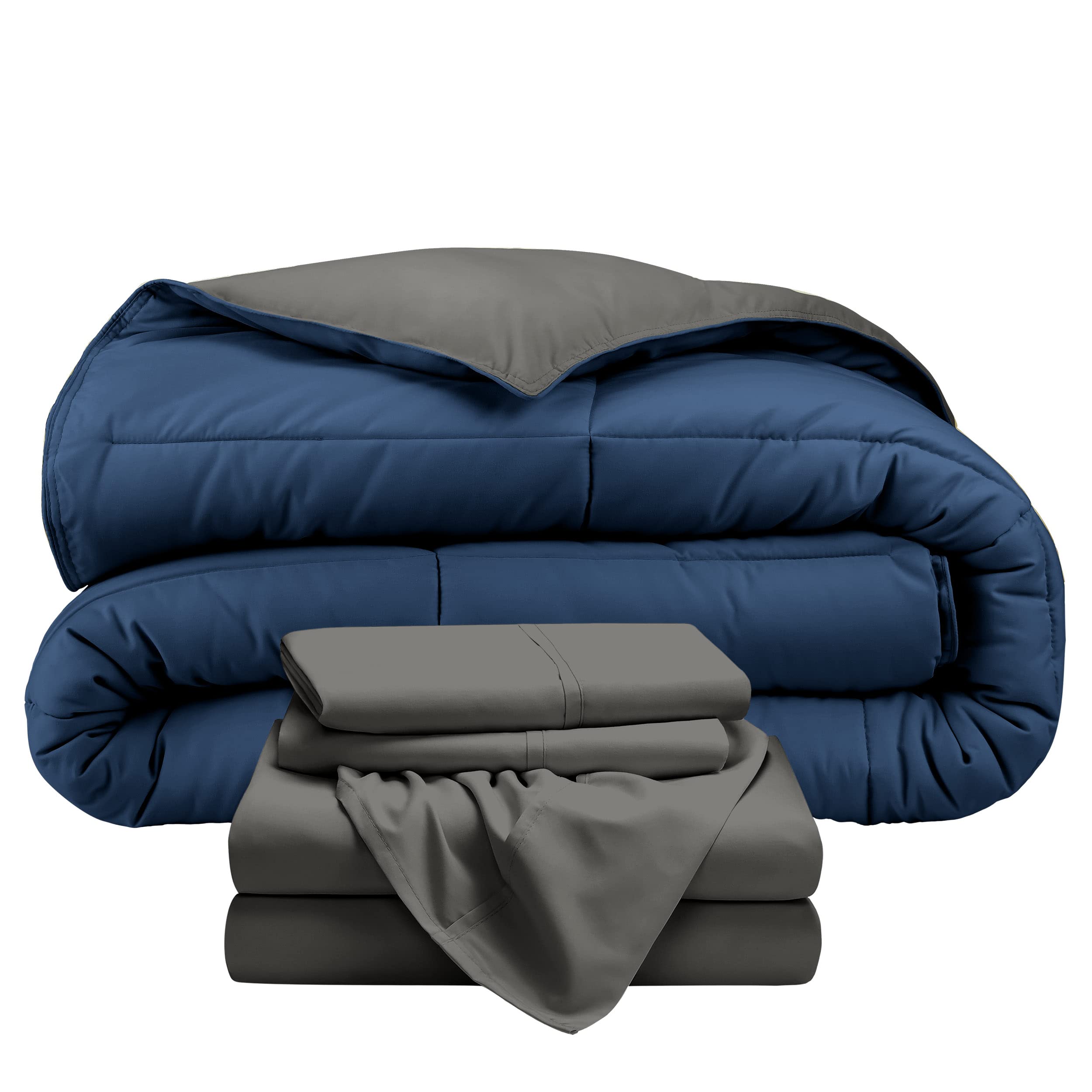 Bare Home Reversible 5-Piece Bedding Set - Split Head Flex King - Down Alternative Comforters for Cozy Sleep