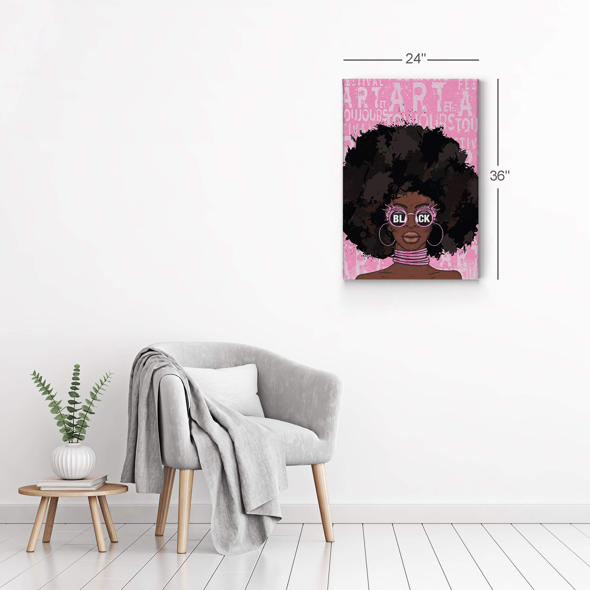 African American Wall Art - Black Art Canvas Prints 12x8 - Black Girl Wall Decor, Pink Pop Art & African Art for Living Room, Bedroom & Office
