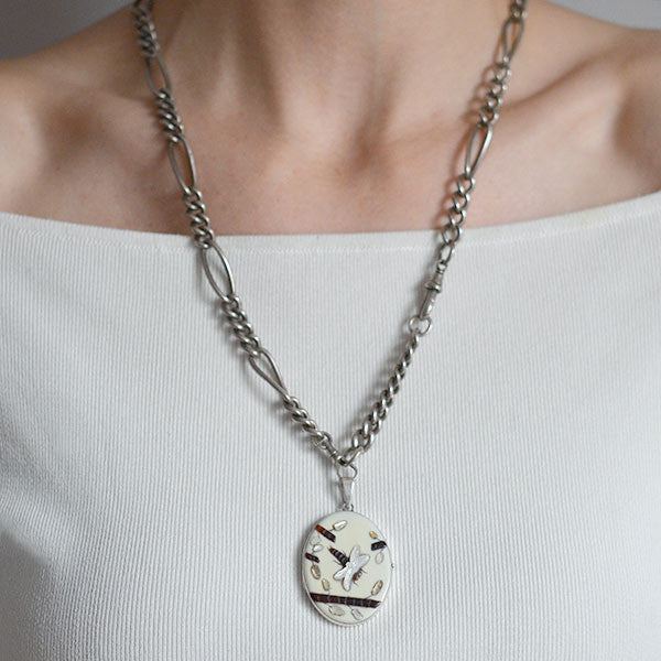 Vintage Silver Japanese Shibayama Dragonfly Motif Locket Pendant Necklace - Elegant Jewelry Gift for Women, Perfect for Weddings, Anniversaries & Special Occasions