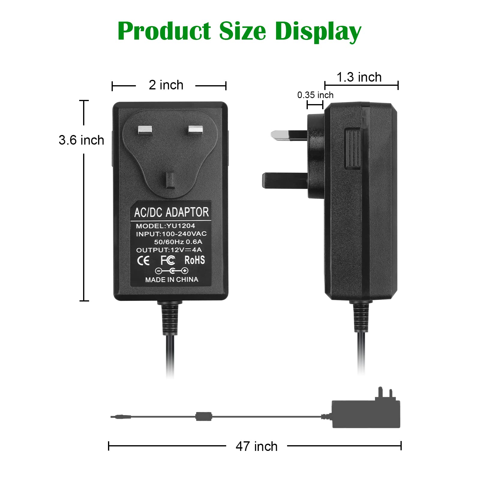 12V 4A Power Adapter UK Plug - AC 100-240V to DC 12V 4A 48W Converter with 5.5x2.5mm Tip - Universal Power Supply for LED Strip Lights, CCTV Cameras, Routers, LCD Monitors, Security Systems & Home Electronics