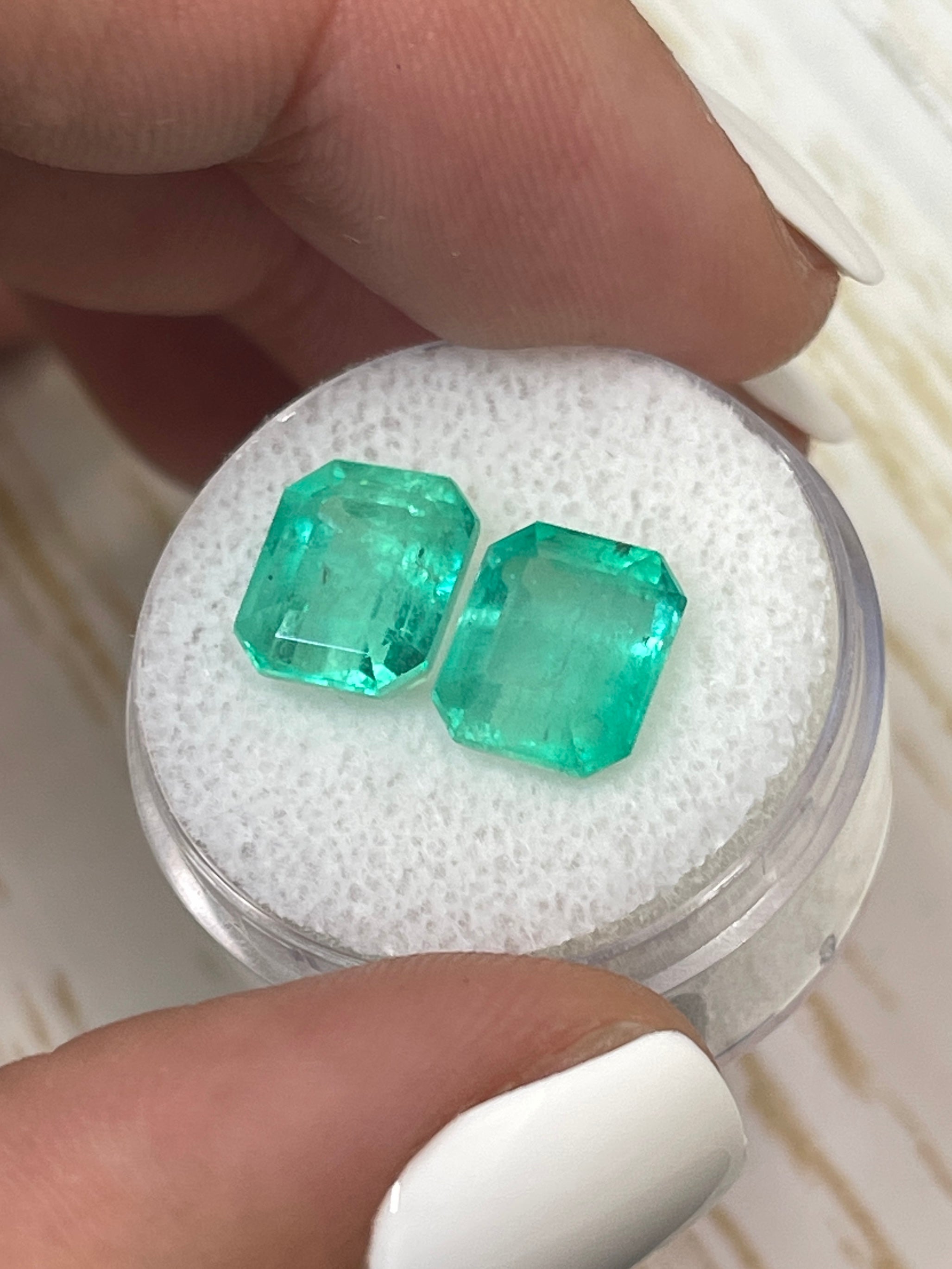 6.96tcw 9.5x8mm Matching Pair of Loose Colombian Emerald Gemstones - Emerald Cut Green Precious Stones for Jewelry Making, Engagement Rings & Luxury Gifts