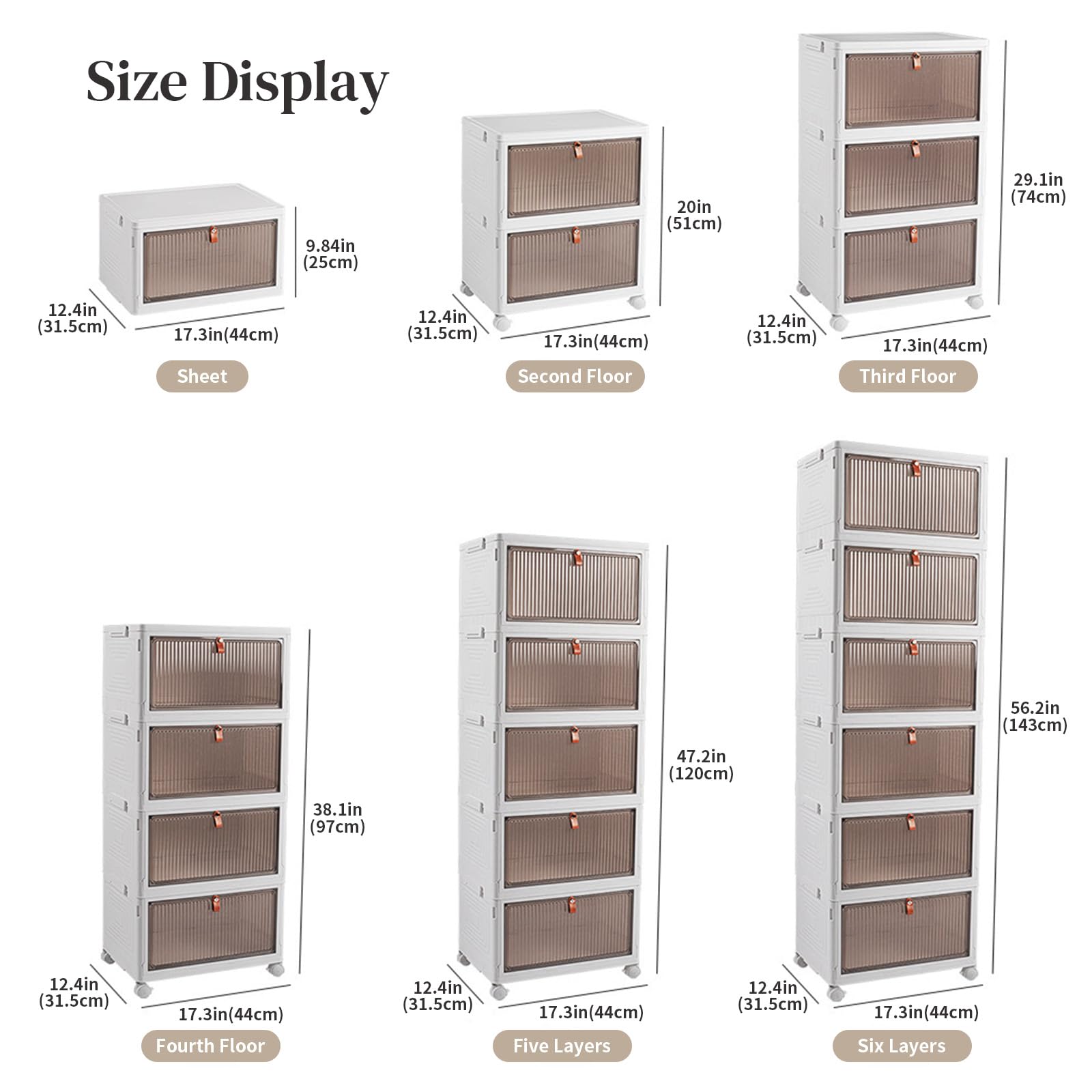 3 Tier Collapsible Storage Bins with Wheels and Lid - Stackable Closet Organizers, Foldable Plastic Containers for Bedroom, Bathroom & Garage Organization - Space Saving Storage Solution