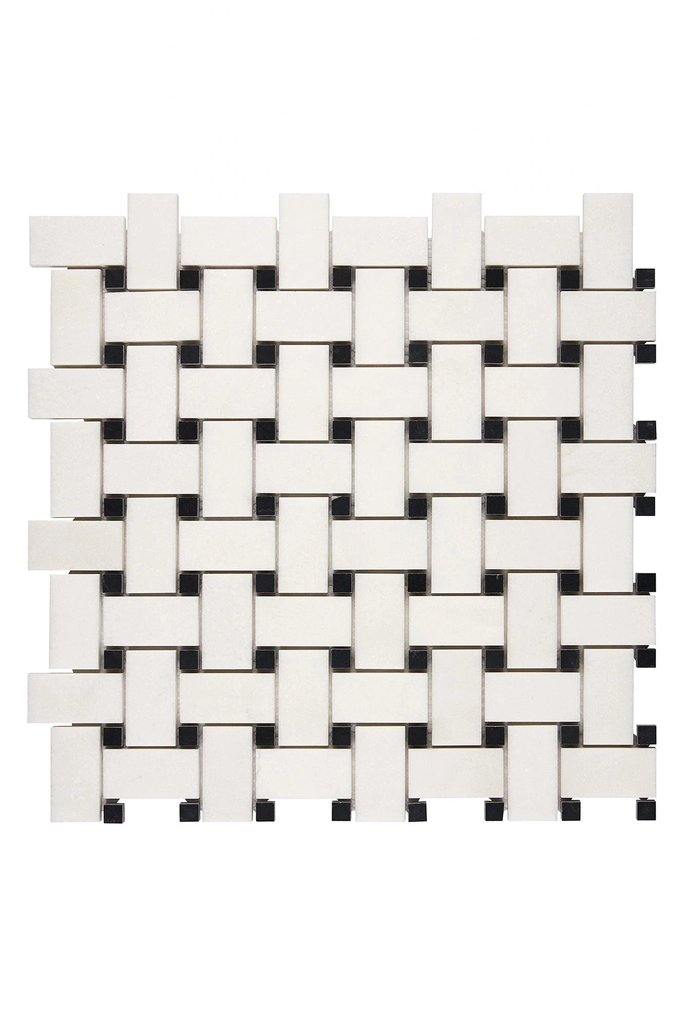 White Thassos Marble Basketweave Black Mosaic Tile - Premium Natural Stone Wall & Floor Tile for Bathroom, Kitchen Backsplash, and Shower Surround