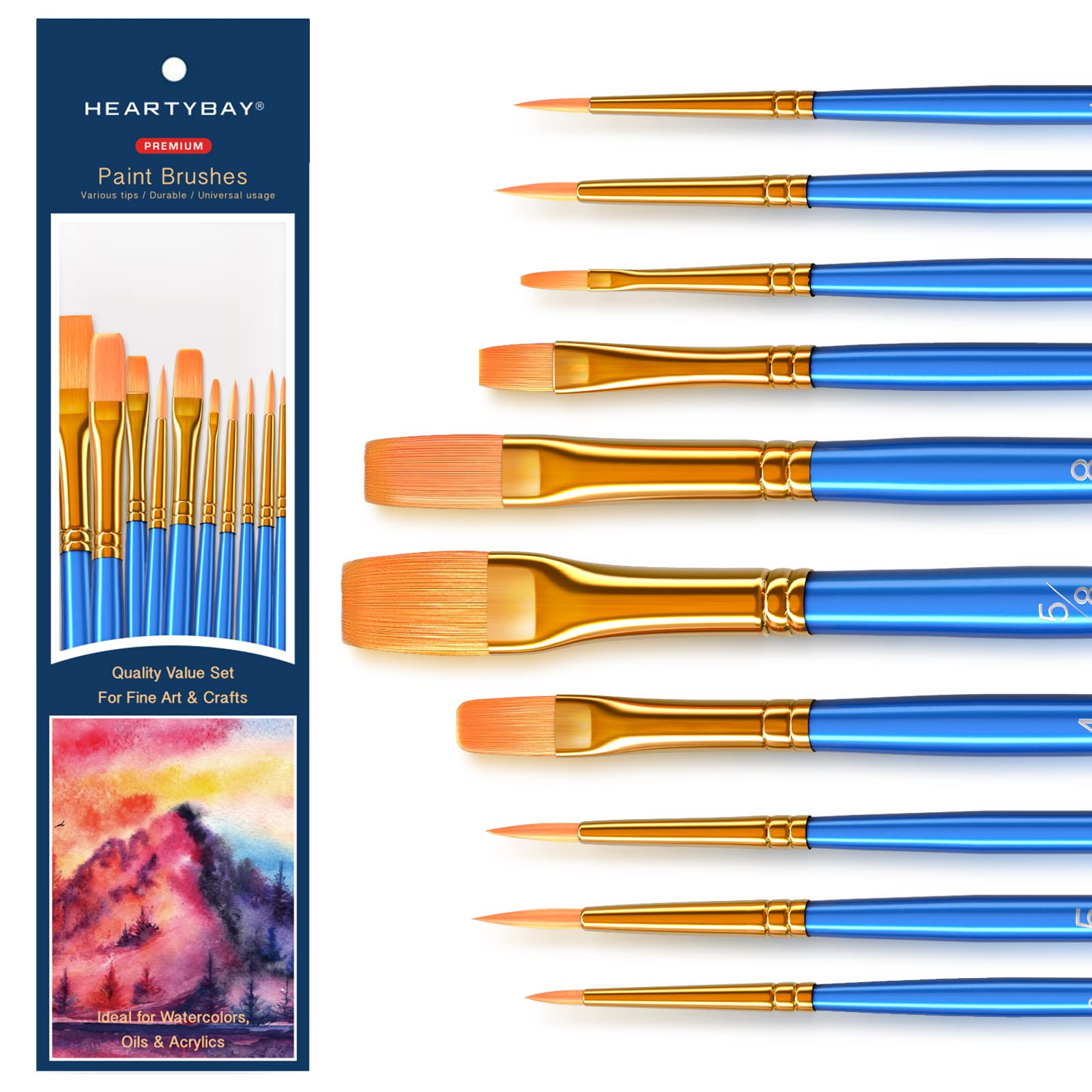 Heartybay 10Pcs Professional Paint Brush Set - Acrylic, Watercolor & Face Painting Brushes for Kids & Adults - Round Pointed Tip Detail Small Brushes for Easter Eggs, Halloween Makeup & Art Projects