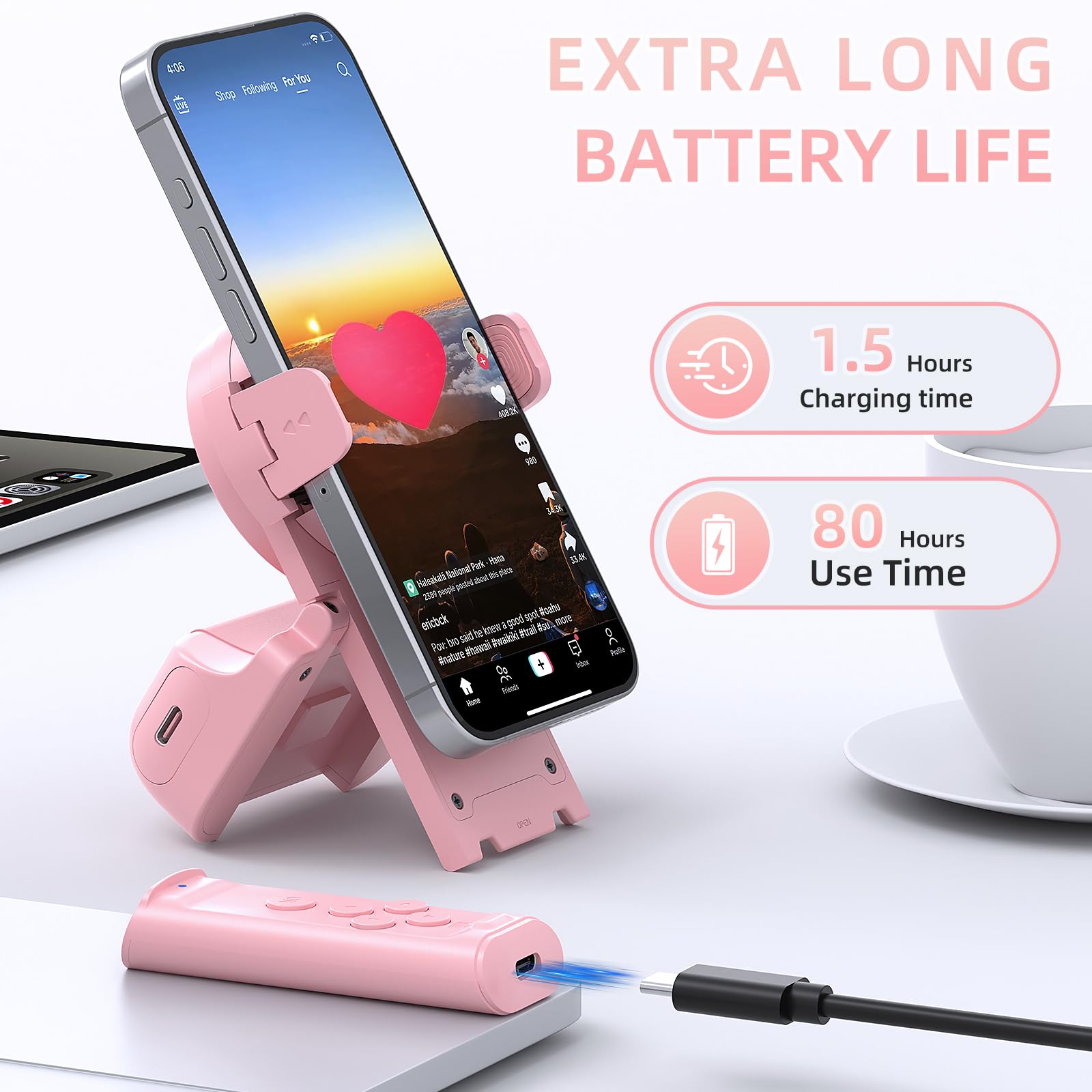 Bluetooth Page Turner Remote for Kindle, iPhone, Android, iPad - TikTok Scrolling & Camera Shutter Control with Phone Stand - Perfect for Reading E-Books, Live Streaming & Hands-Free Content Creation