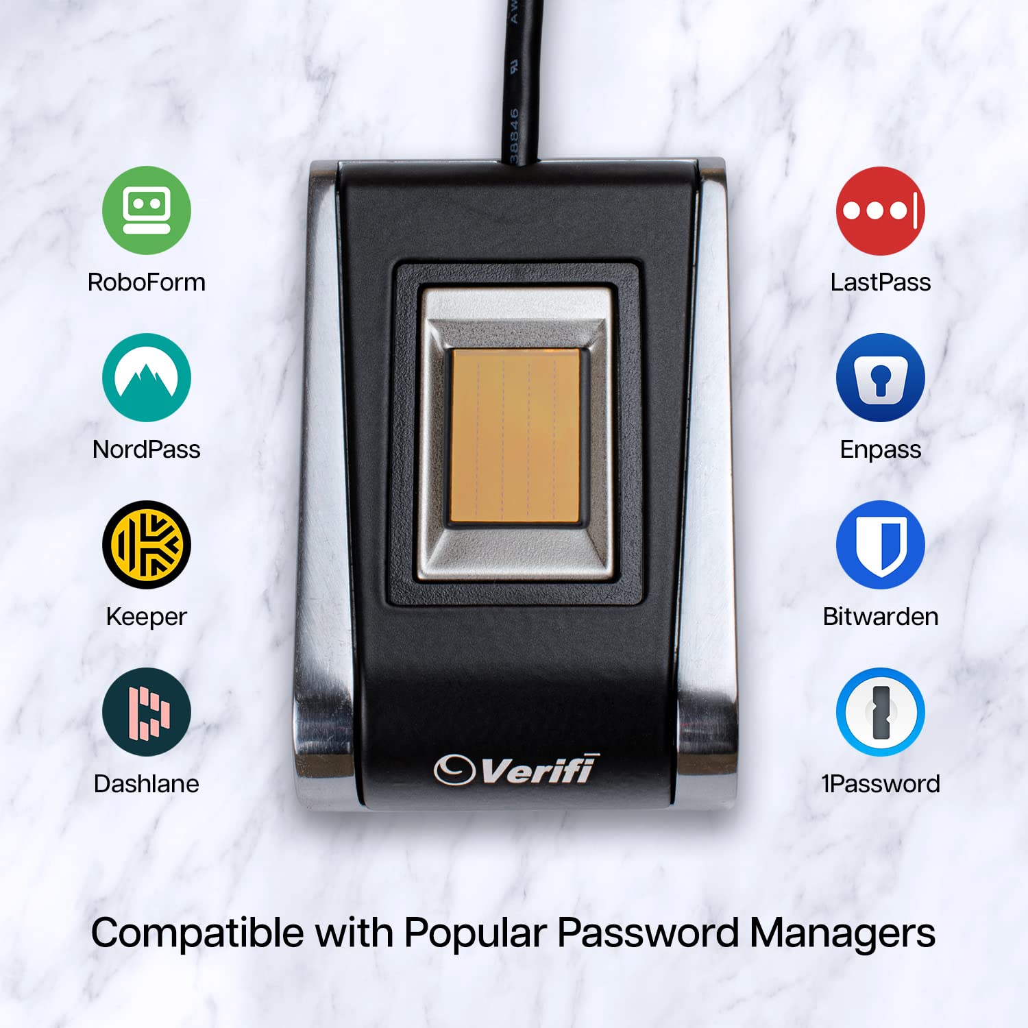 Verifi P5300 USB Fingerprint Reader for Windows Hello - Secure Password-Free Login for Windows Desktop & Laptop Computers - Ideal for Office, Banking & Online Security