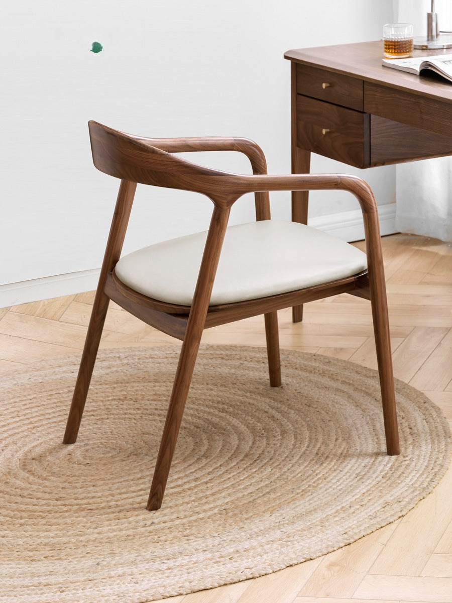 Premium Black Walnut & Ash Solid Wood Dining Chair with Genuine Cowhide Upholstery and Horn Accents - Elegant Farmhouse Style Seating for Dining Room, Kitchen, or Office