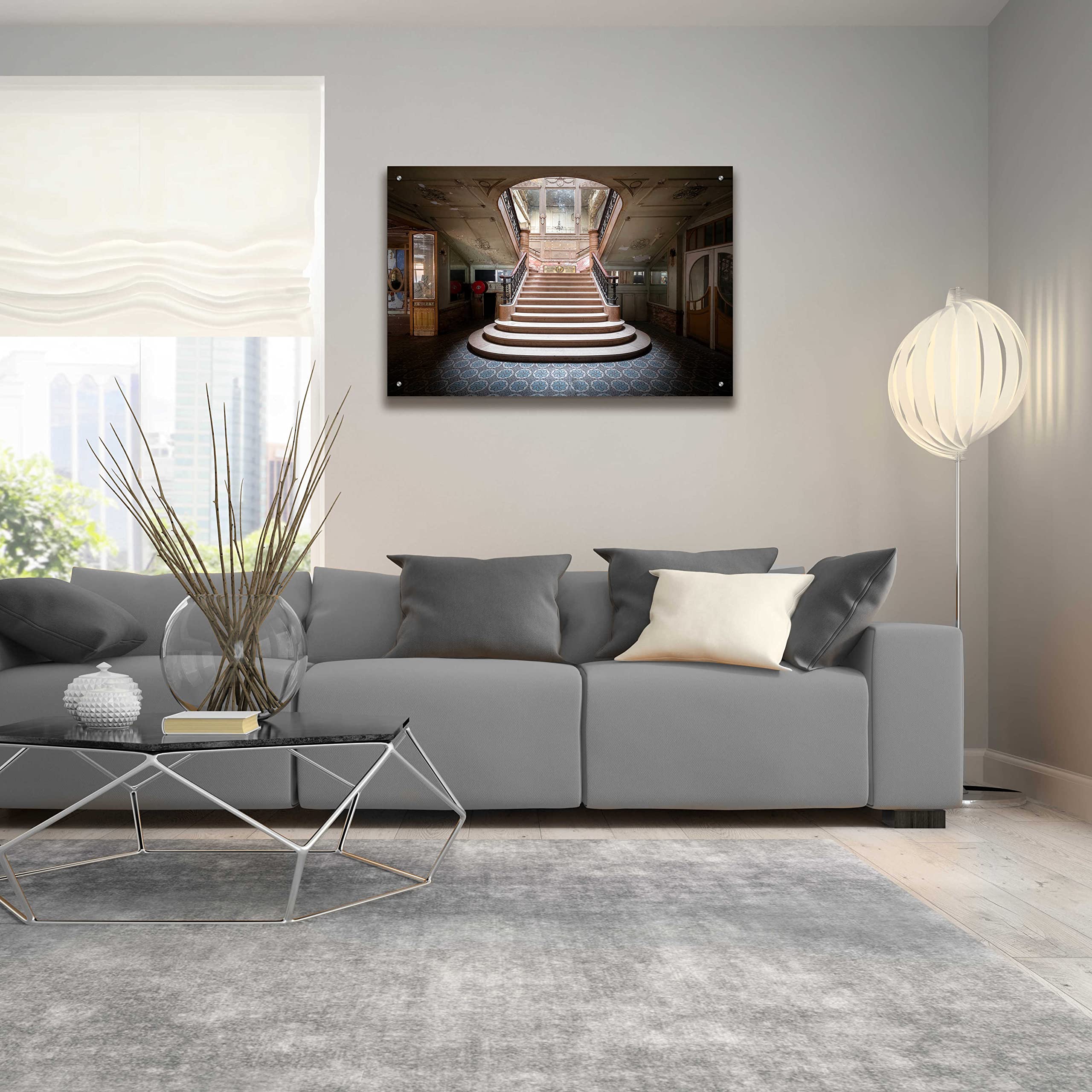 Elegant Stairs Dark Acrylic Glass Wall Art by Roman Robroek - 36x24 Inches Modern Home Decor for Living Room, Bedroom & Office