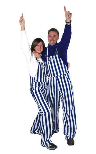 Royal Blue & White Striped Game Day Overalls for Men & Women - Comfortable Adult Bib Overalls for Sporting Events, Tailgating & Football Parties - Perfect Fan Outfit for NFL, College Games & Outdoor Festivals