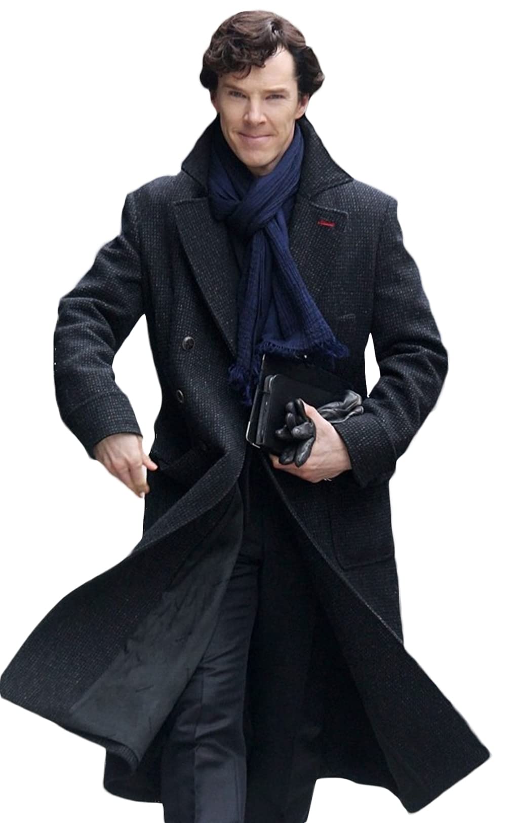 Sherlock Holmes Black Wool Trench Coat for Men - Classic Long Coat with T-Shirt - Perfect for Detective Cosplay, Halloween Costume & Winter Fashion
