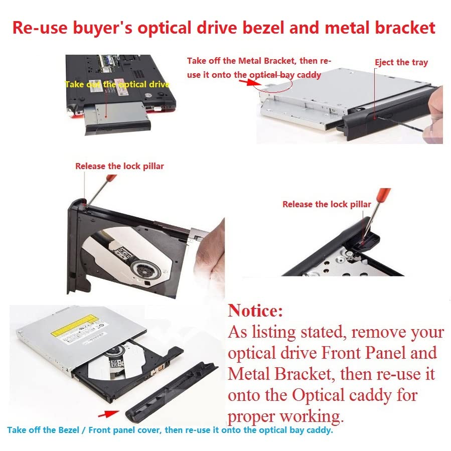 DY-tech 2nd SSD HDD Hard Drive Caddy Tray for Lenovo IdeaPad G430 G460 G470 G530 G550 G560 G570 Laptops - Upgrade Storage with Optical Bay Replacement (Perfect for Gaming, Work & Data Backup)